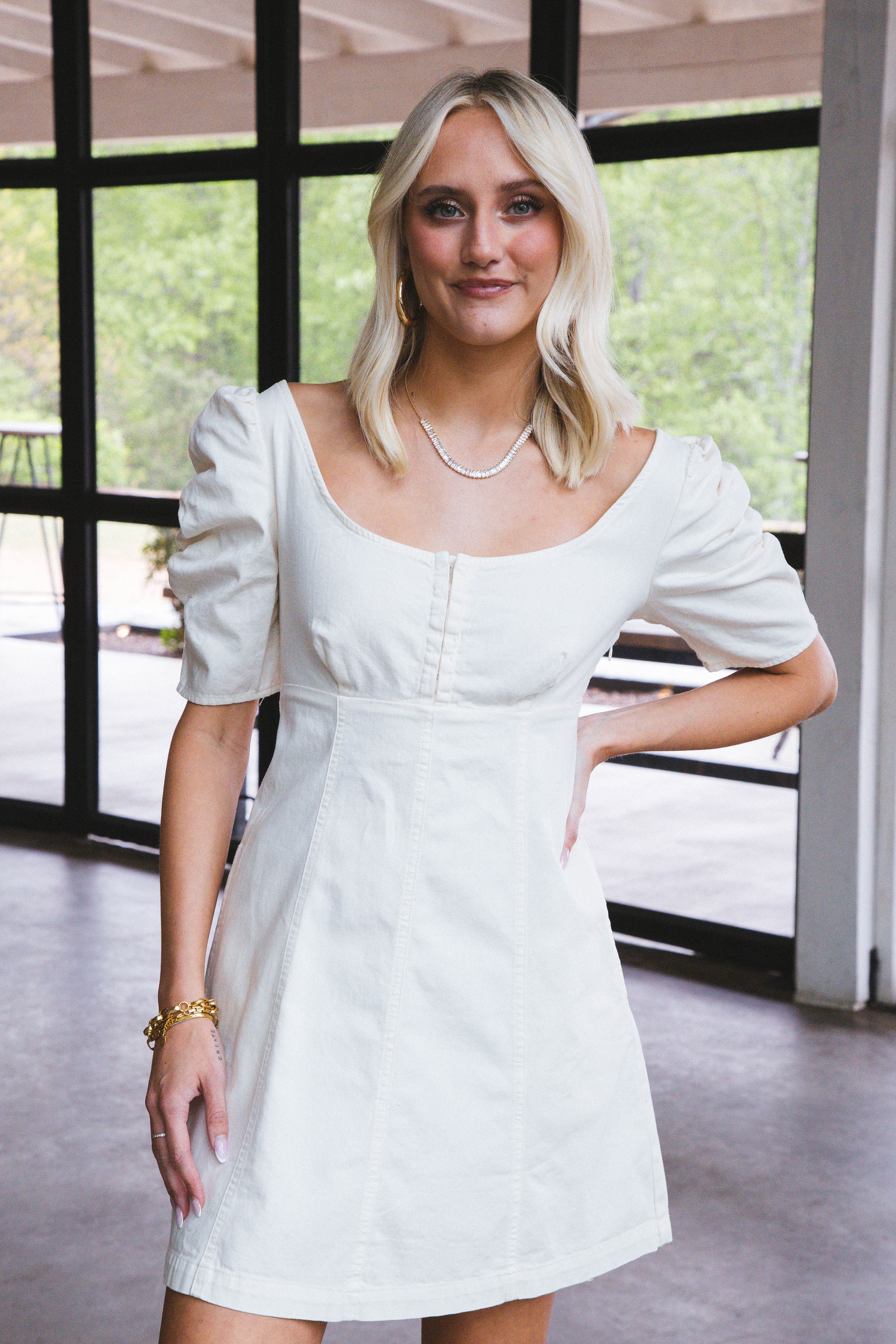 Cheyenne Denim Mini Dress, Ivory | Free People | Parallel