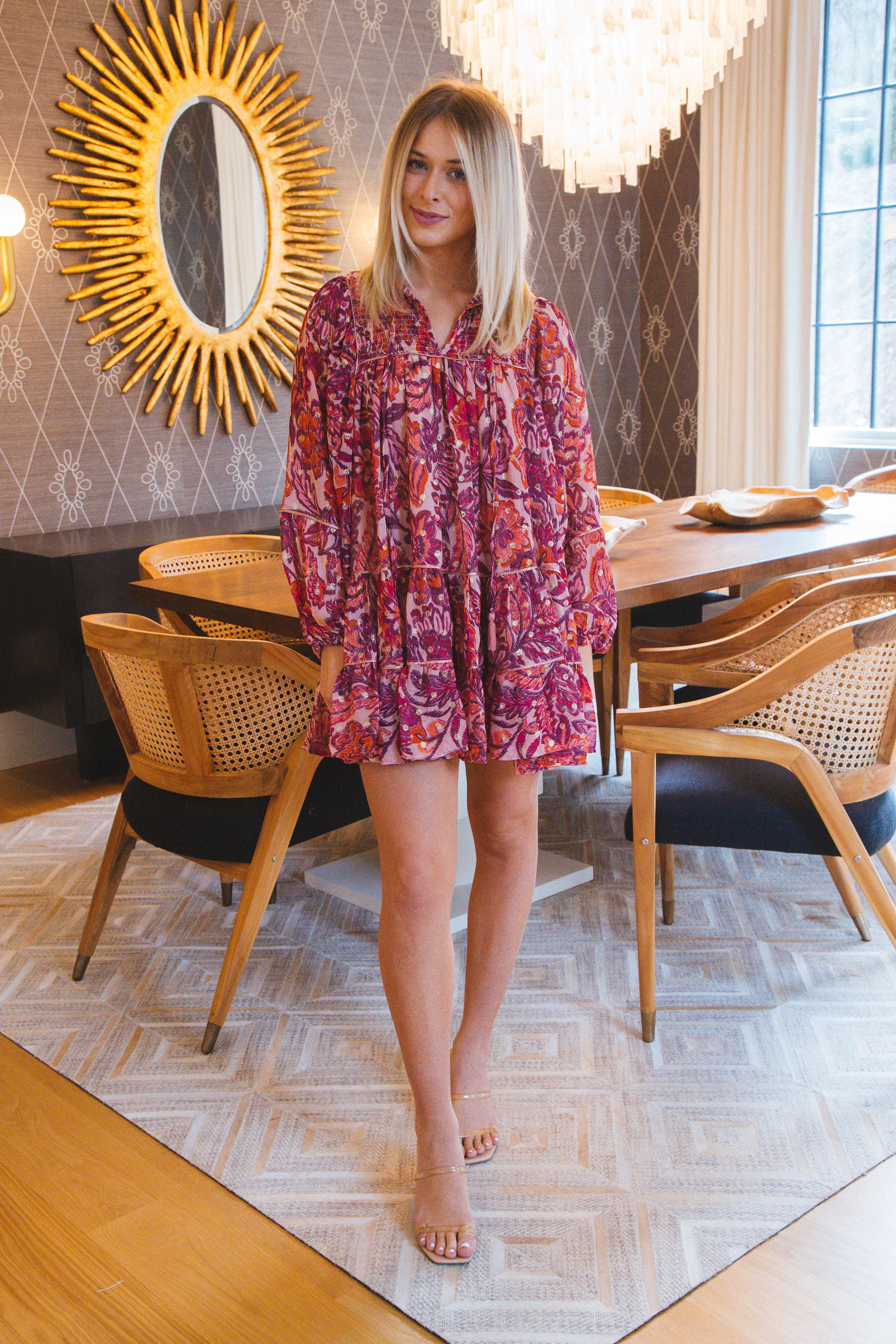 Skyla Tiered Puff Sleeve Dress, Pink Fuchsia sold by North & Main Clothing Company product image thumbnail 5