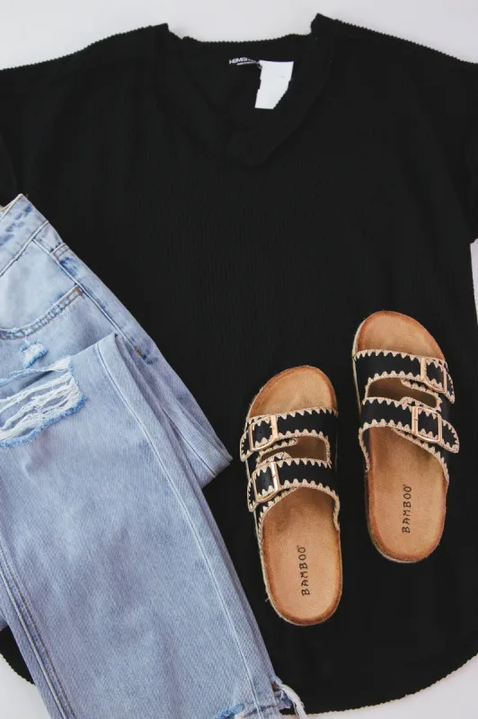 Melody V-Neck Ribbed Top, Black | Plus Size sold by North & Main Clothing Company