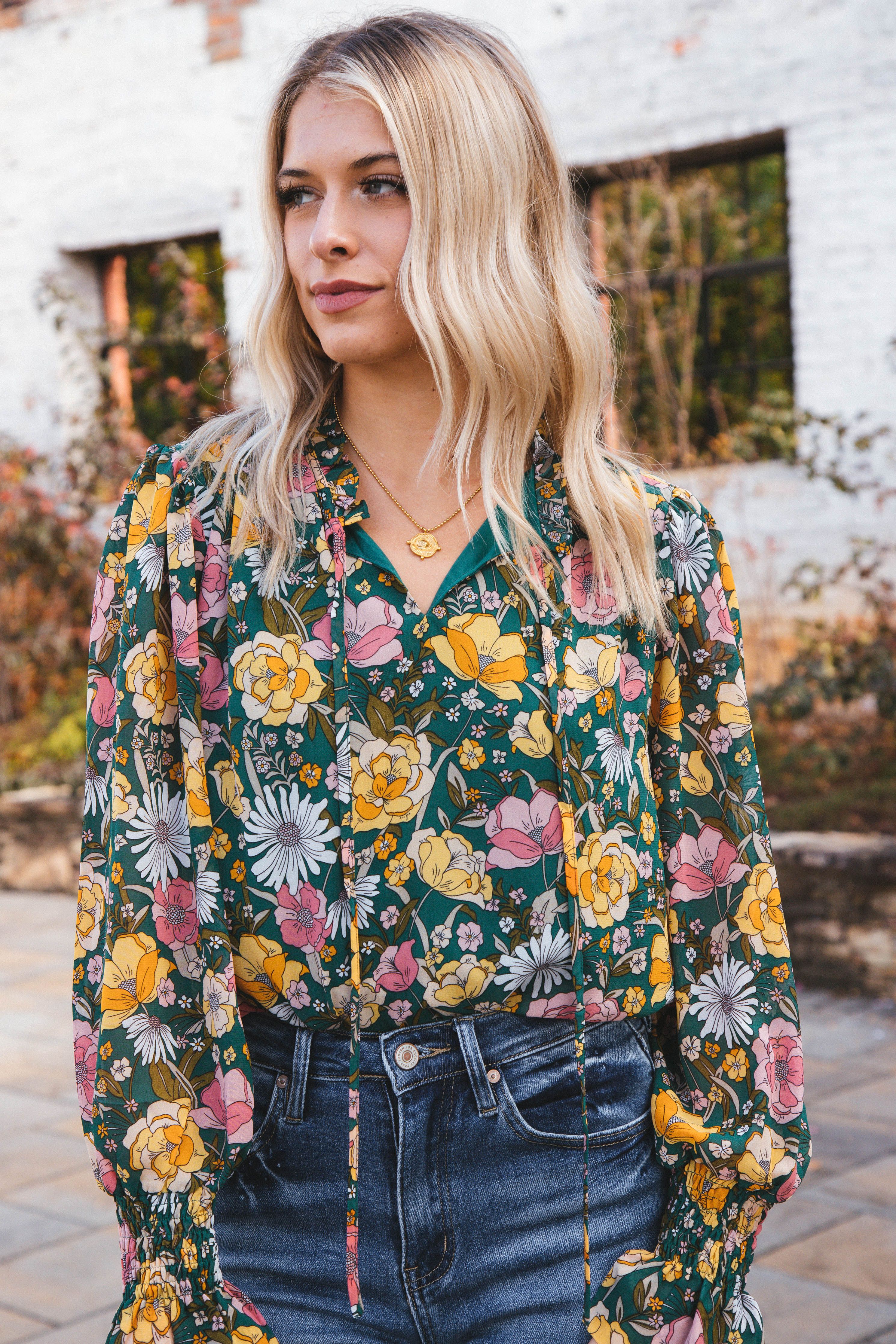 Sloan Floral Top, Hunter Green sold by North & Main Clothing Company product image thumbnail 4