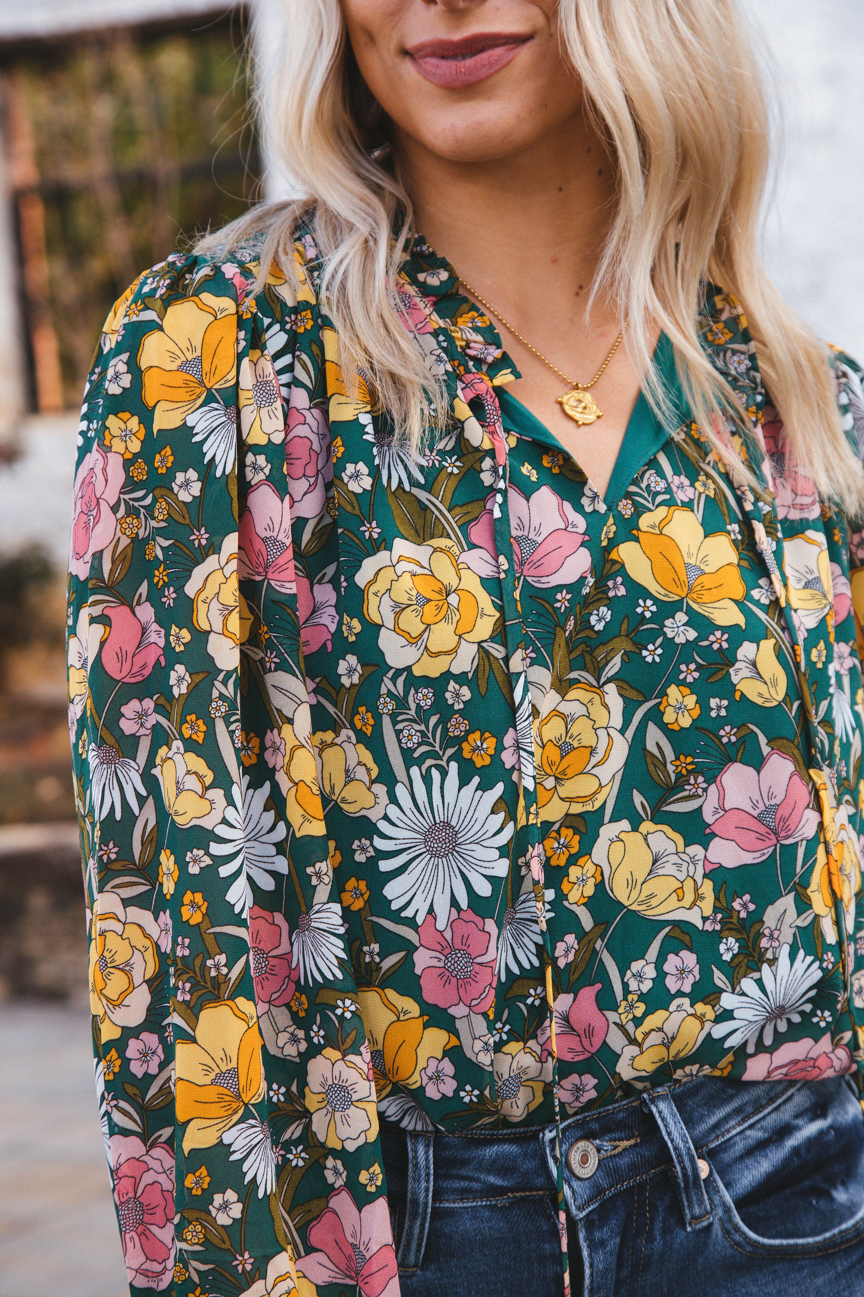 Sloan Floral Top, Hunter Green sold by North & Main Clothing Company product image thumbnail 5