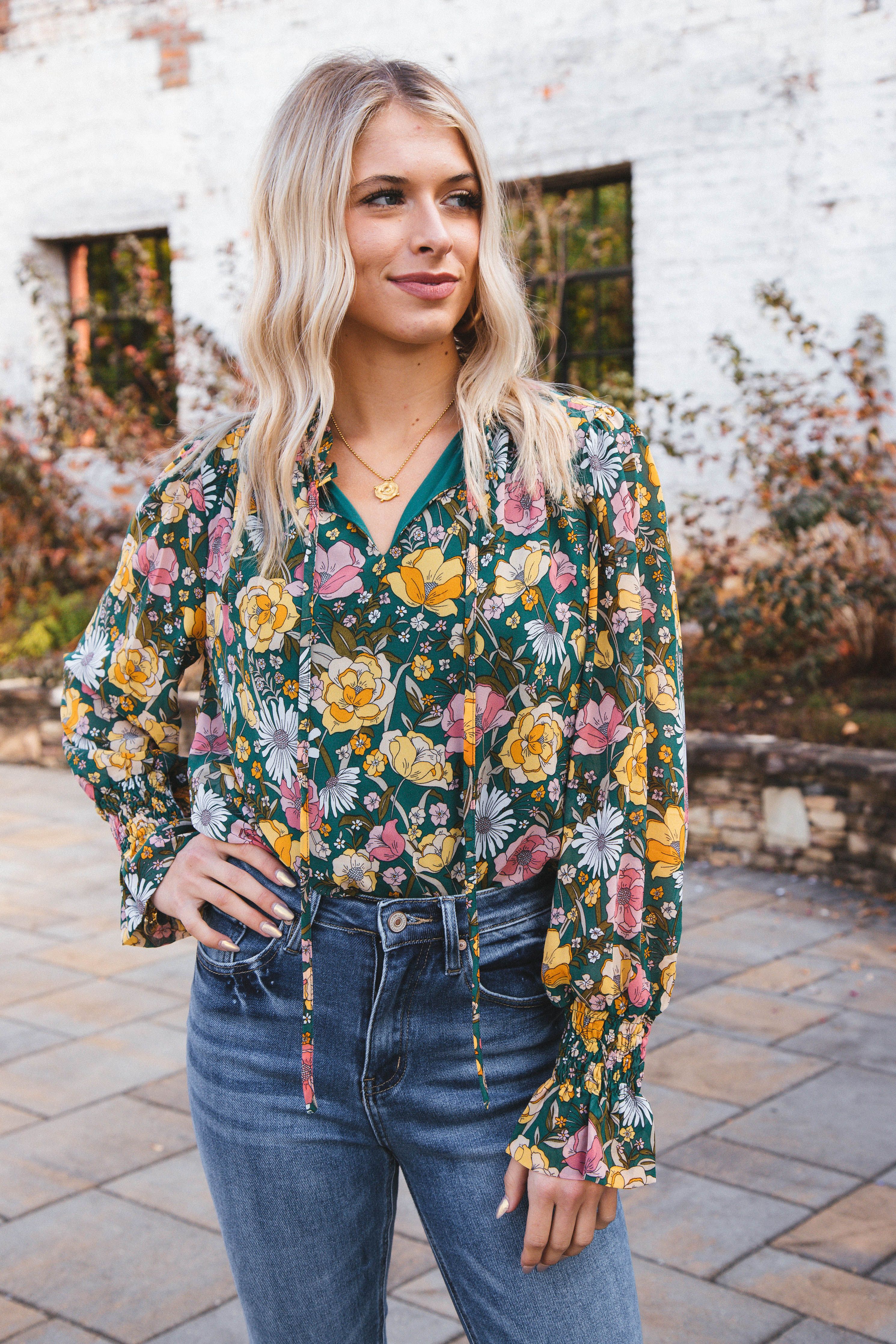 Sloan Floral Top, Hunter Green sold by North & Main Clothing Company