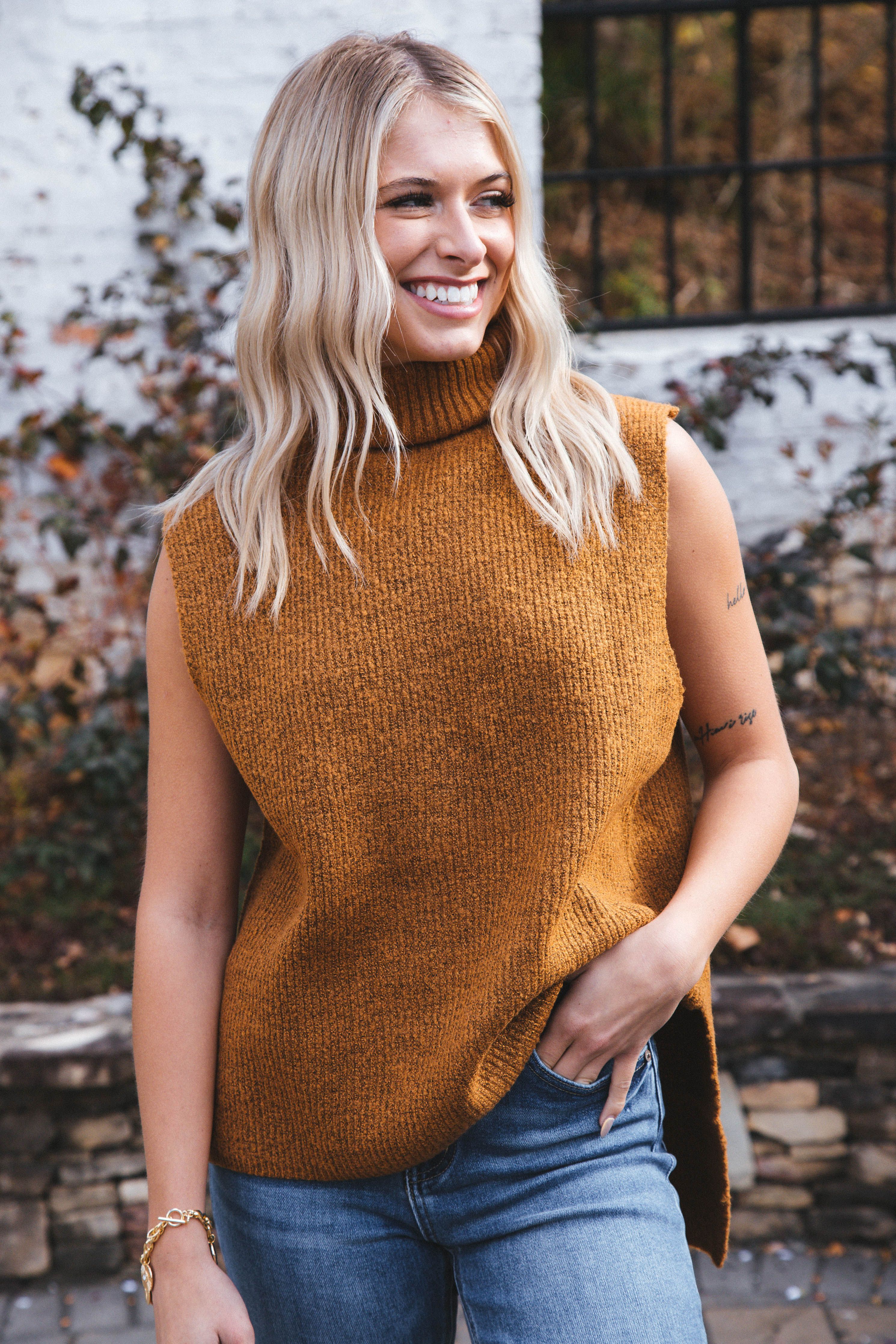Amelie Turtleneck Sweater Vest, Pale Brown sold by North & Main Clothing Company product image thumbnail 4