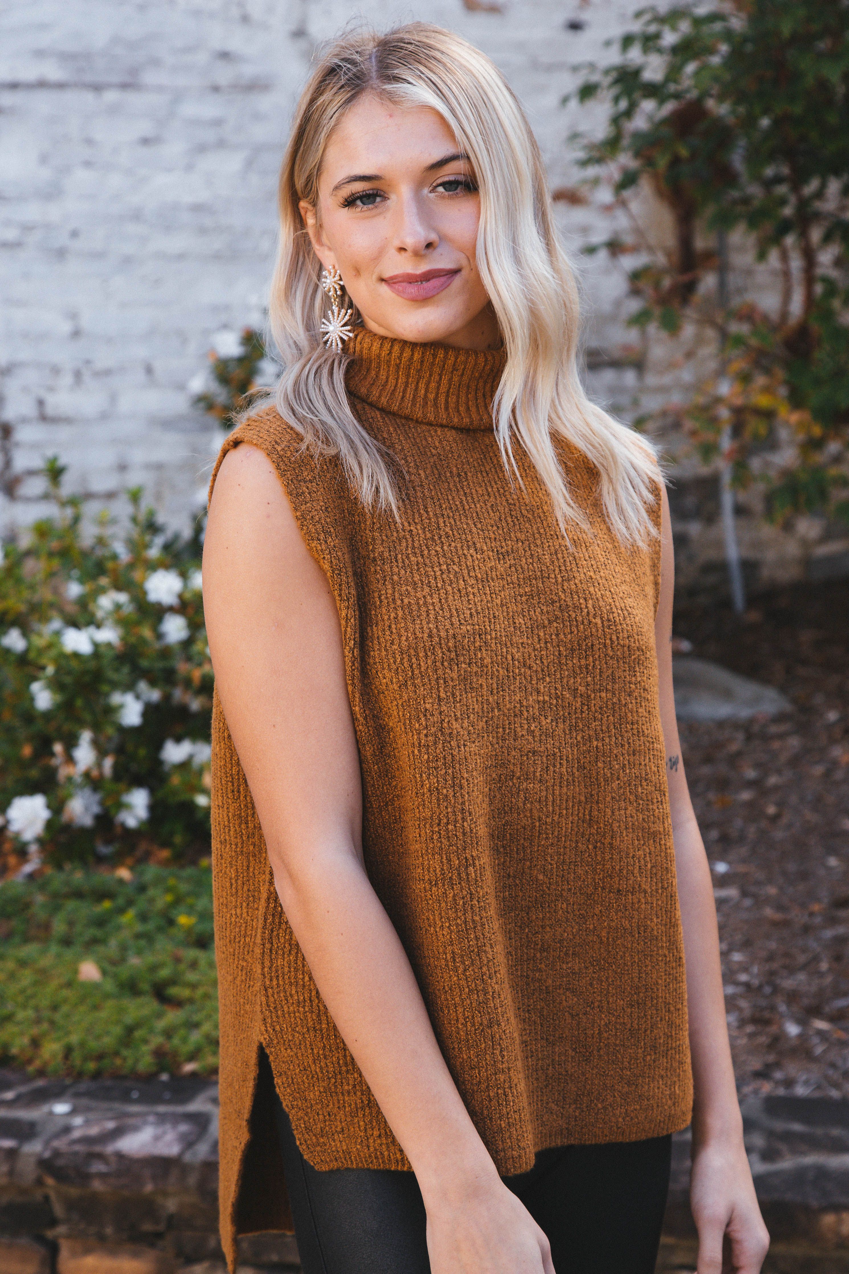 Amelie Turtleneck Sweater Vest, Pale Brown sold by North & Main Clothing Company product image thumbnail 3