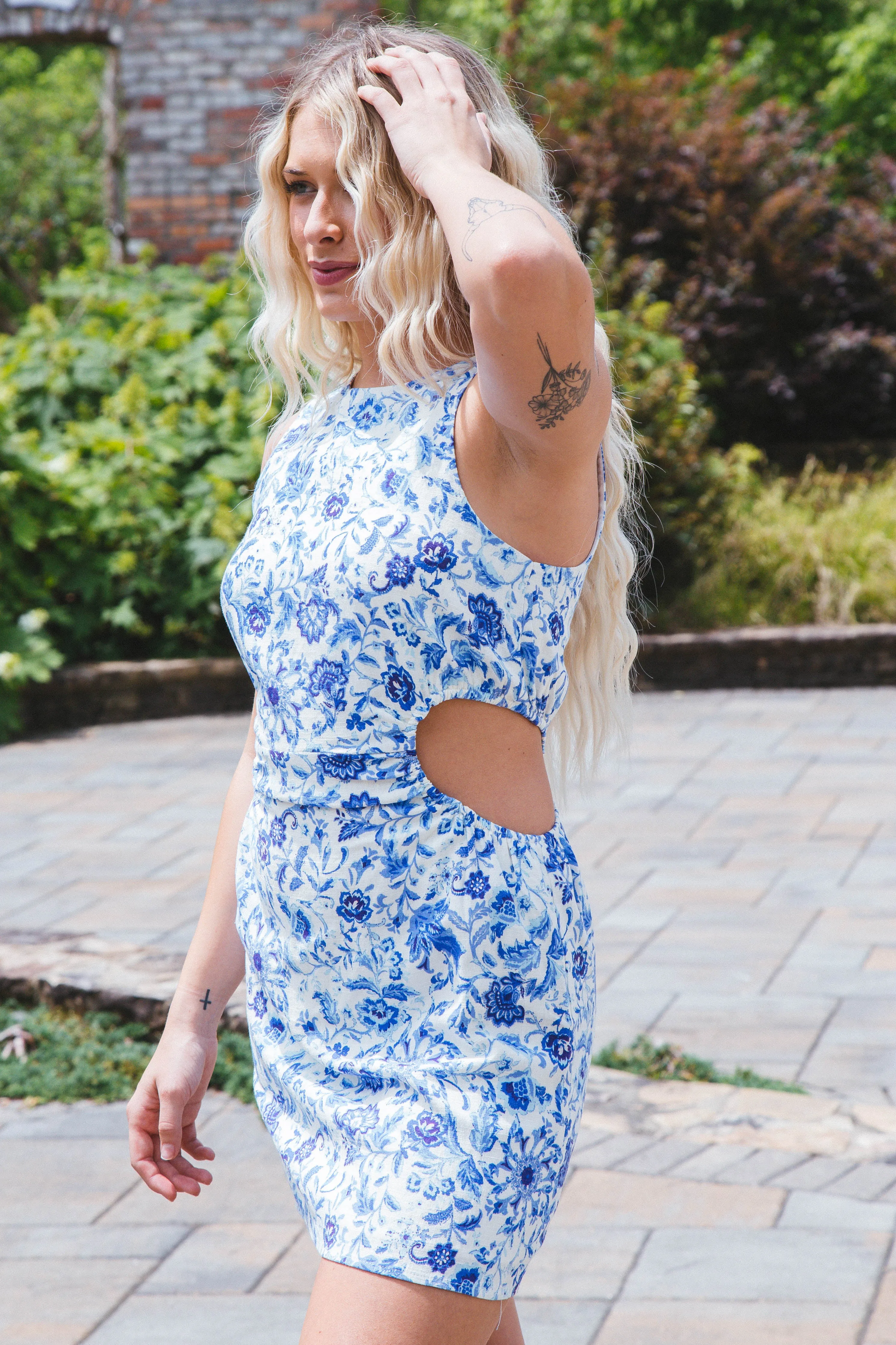 Angelina Floral Mini Dress, Cream/Blue sold by North & Main Clothing Company product image thumbnail 5