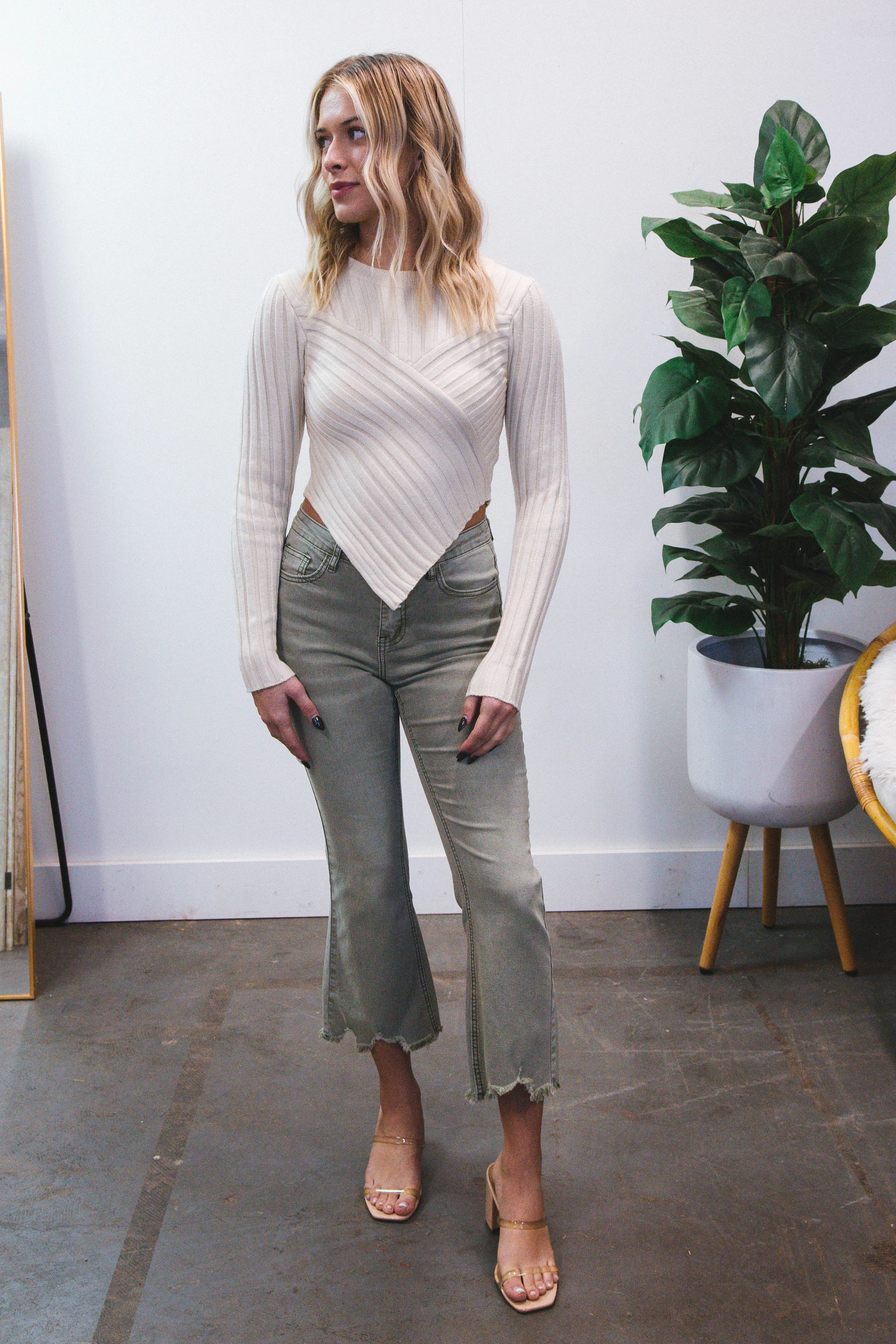 Raina Asymmetrical Hem Sweater Top, Cream sold by North & Main Clothing Company product image thumbnail 3