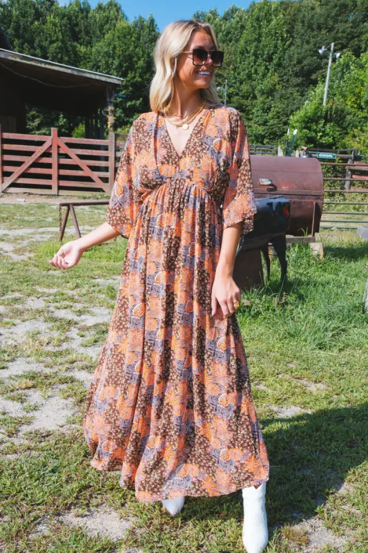 Autumn Breeze Maxi Dress, Brown sold by North & Main Clothing Company