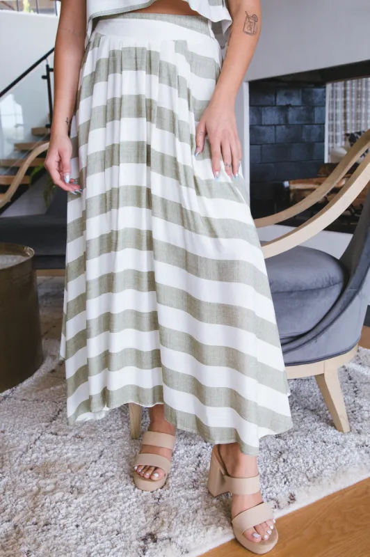 Taylor Striped Midi Skirt, Olive Multi made by Blu Pepper