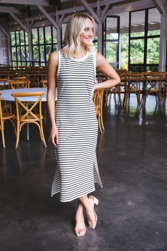 Amara Striped Midi Dress, Cream/Black sold by North & Main Clothing Company