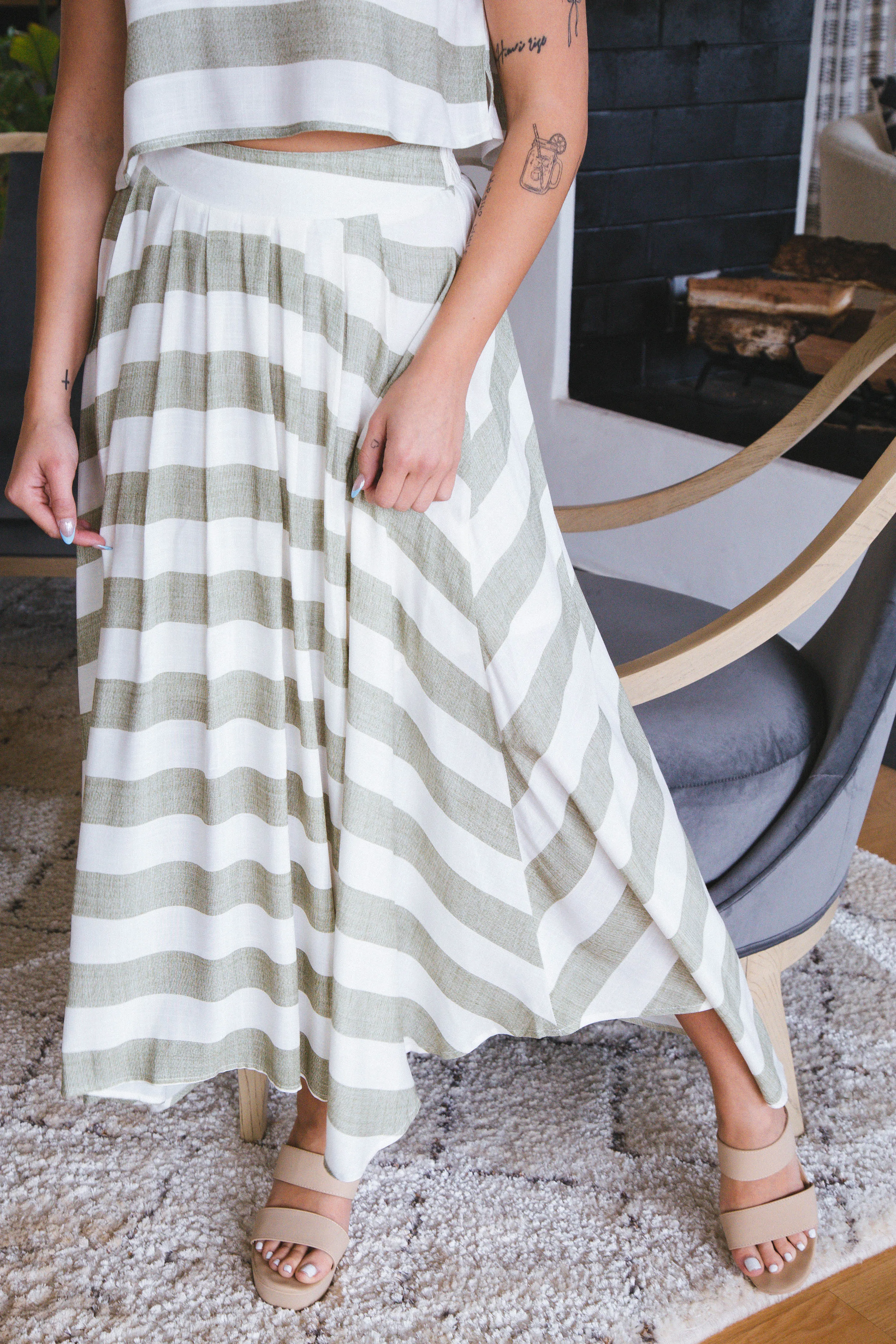 Taylor Striped Midi Skirt, Olive Multi sold by North & Main Clothing Company product image thumbnail 5