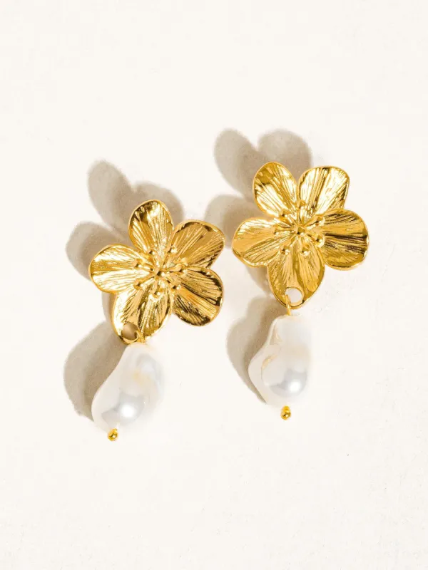 Flower Pearl Earrings, Gold sold by North & Main Clothing Company
