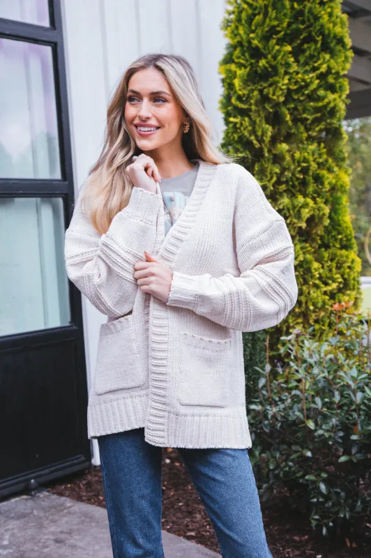 Oaklyn Chunky Sweater Cardigan, Ecru made by Very J
