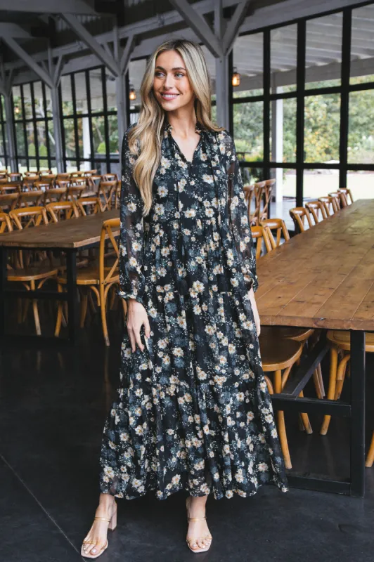 Sariah Floral Tiered Maxi Dress, Black Multi sold by North & Main Clothing Company