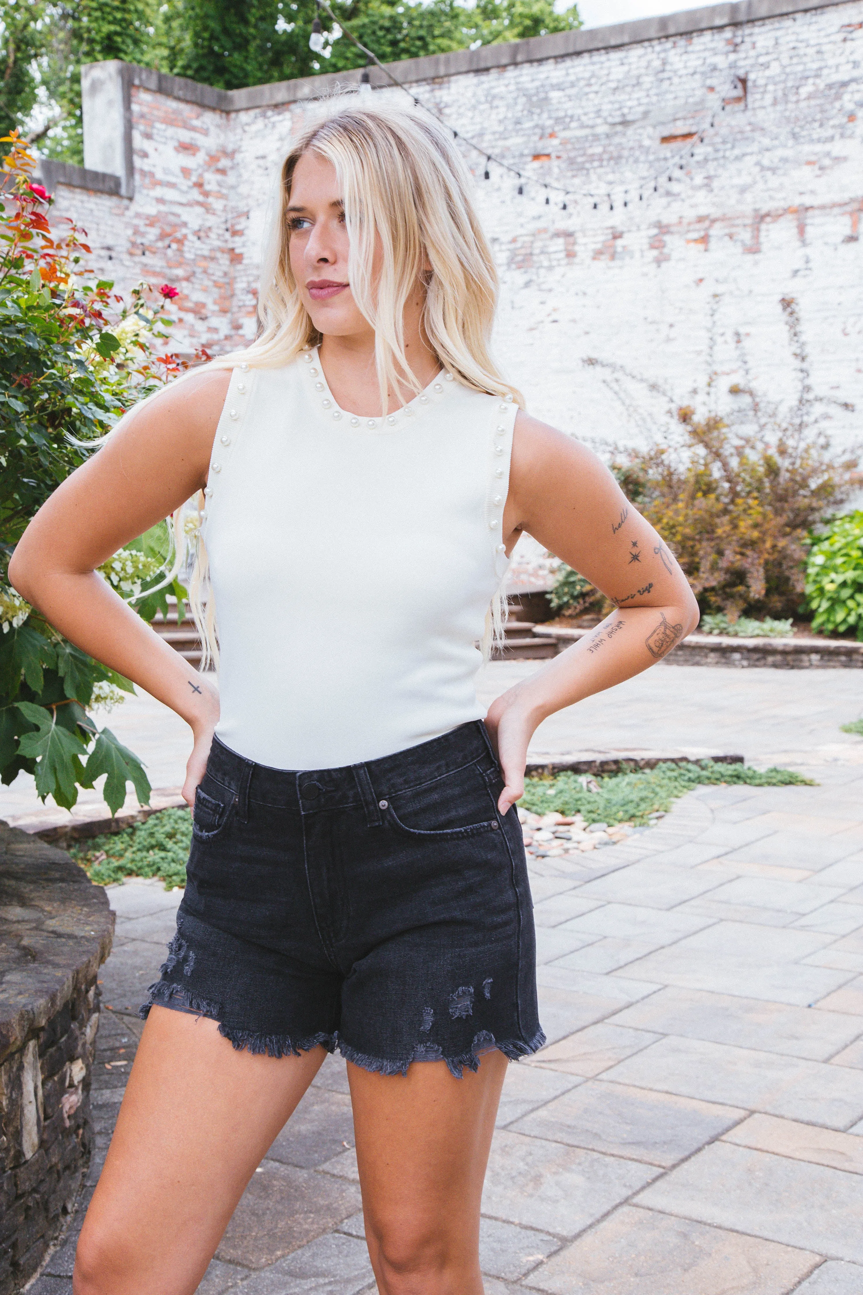 Fatima Pearl Detail Top, Cream sold by North & Main Clothing Company product image thumbnail 5