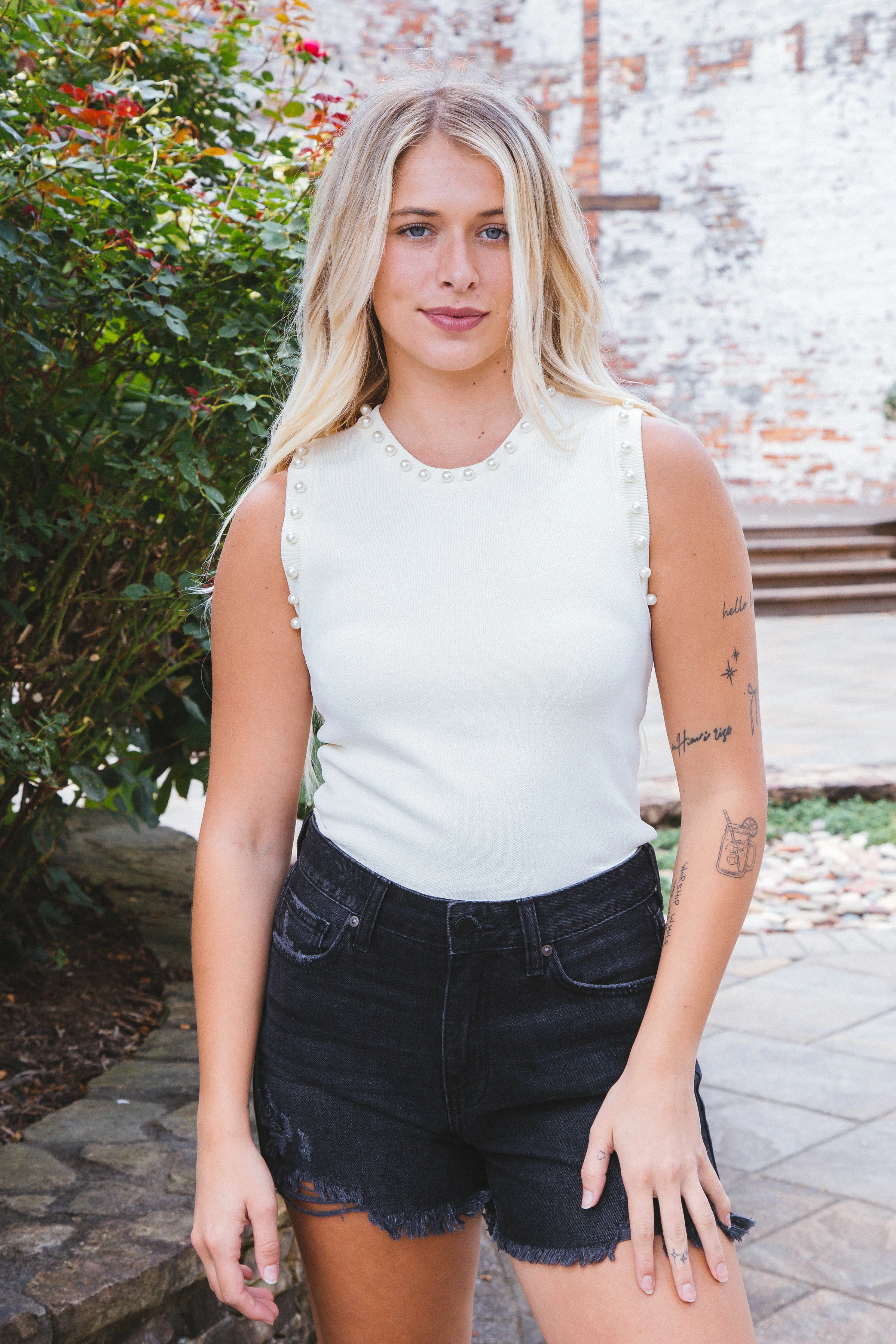 Fatima Pearl Detail Top, Cream sold by North & Main Clothing Company product image thumbnail 3