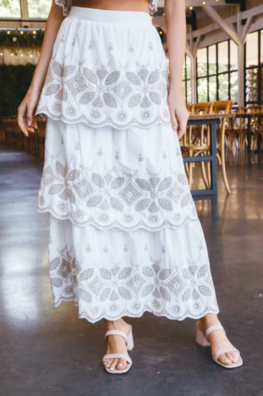 Brooke Embroidered Eyelet Skirt, Off White made by ILLA ILLA