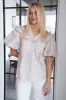 Nora Leaf Print Bubble Sleeve Top, Latte sold by North & Main Clothing Company