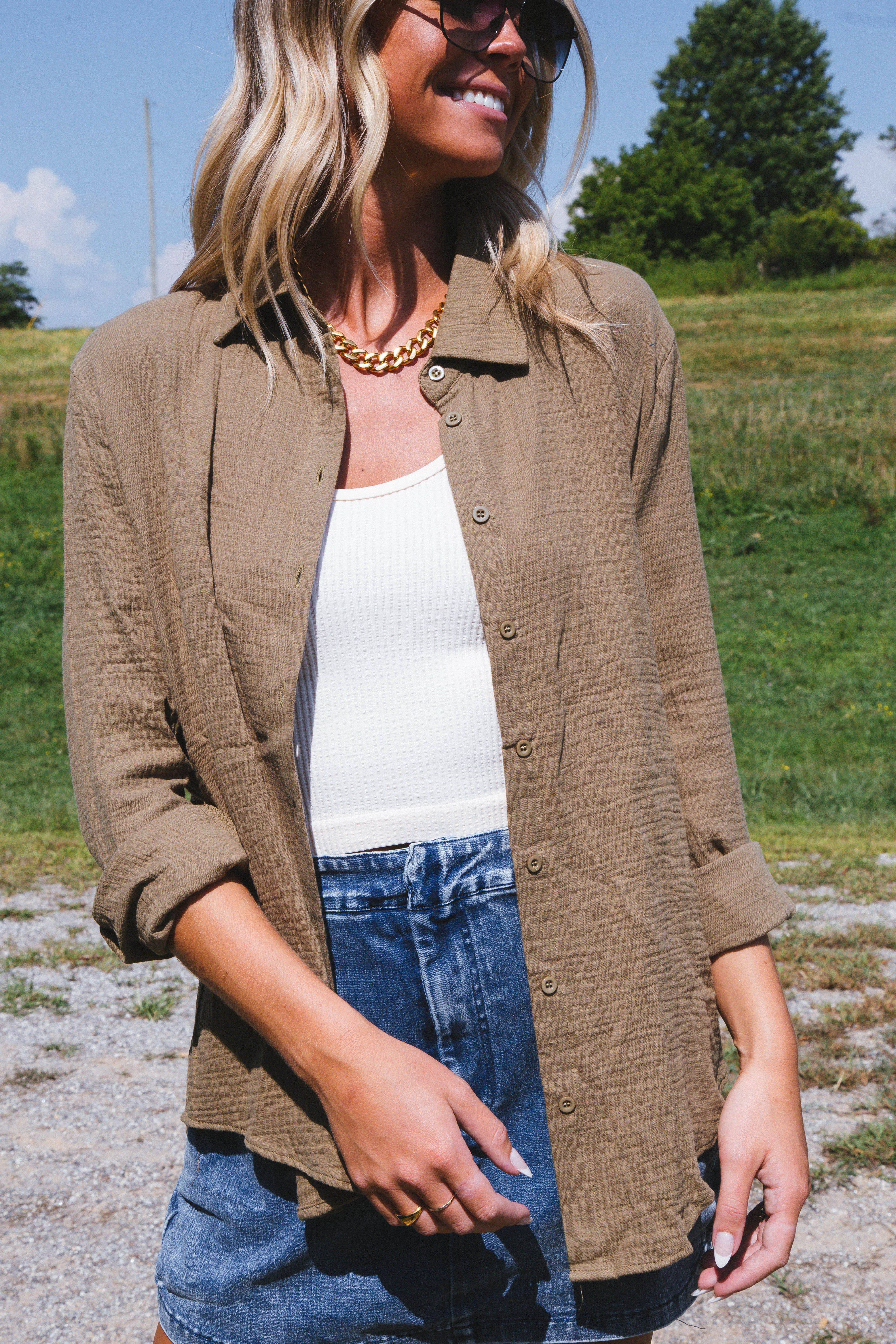 Cora Oversized Button Down Shirt, Olive sold by North & Main Clothing Company product image thumbnail 6