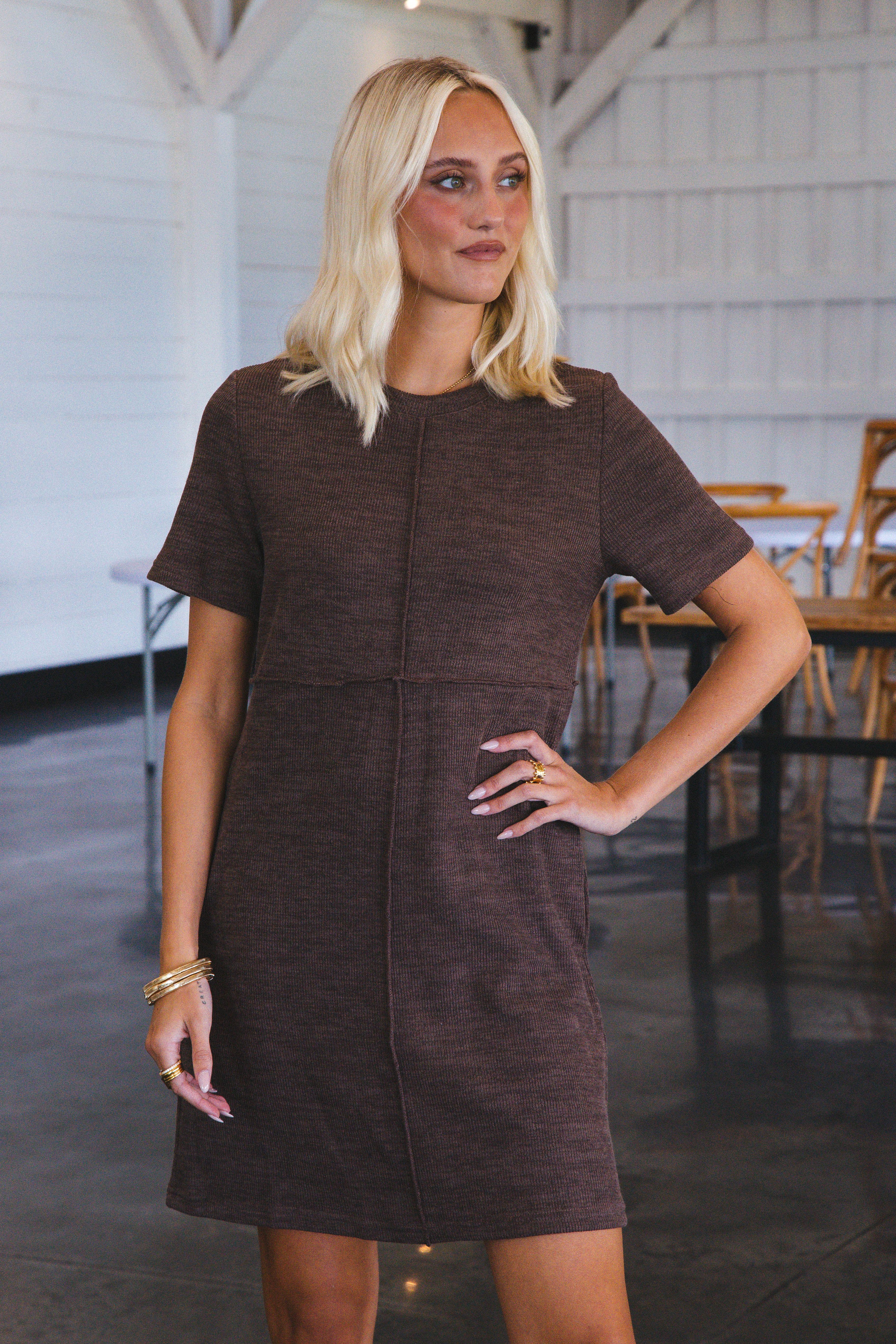 Charlena Knit Mini Dress, Espresso sold by North & Main Clothing Company