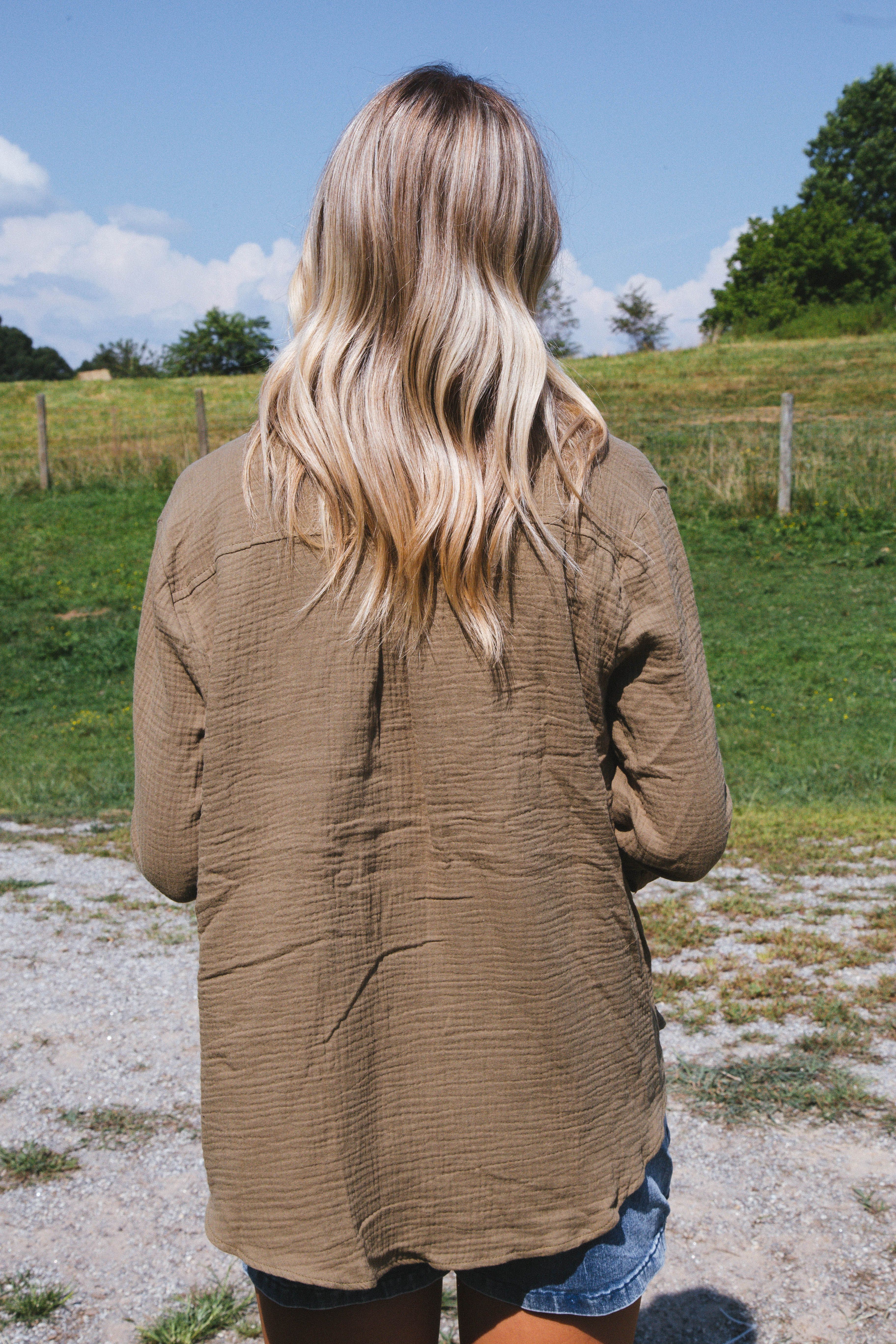 Cora Oversized Button Down Shirt, Olive sold by North & Main Clothing Company product image thumbnail 4