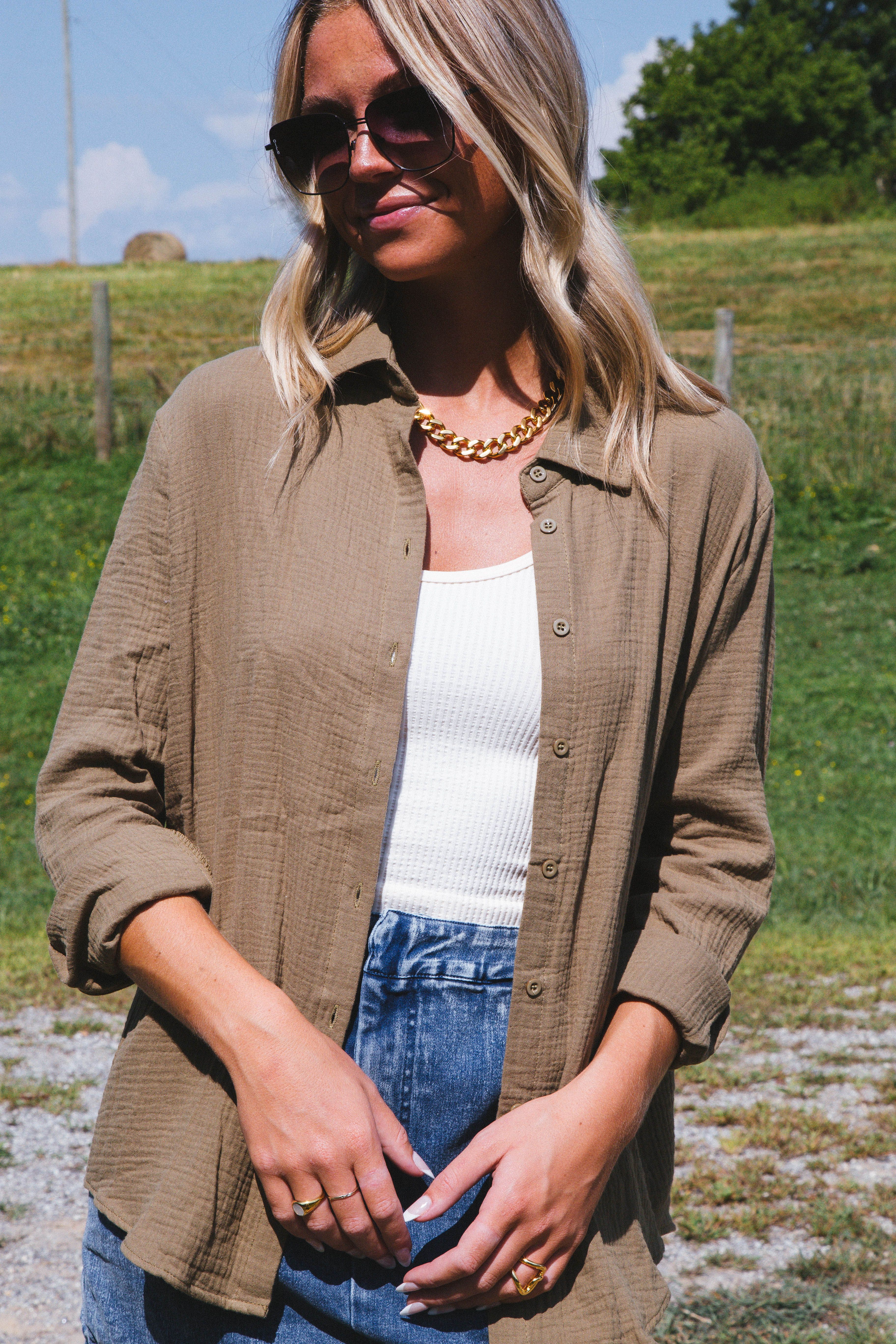 Cora Oversized Button Down Shirt, Olive sold by North & Main Clothing Company product image thumbnail 2