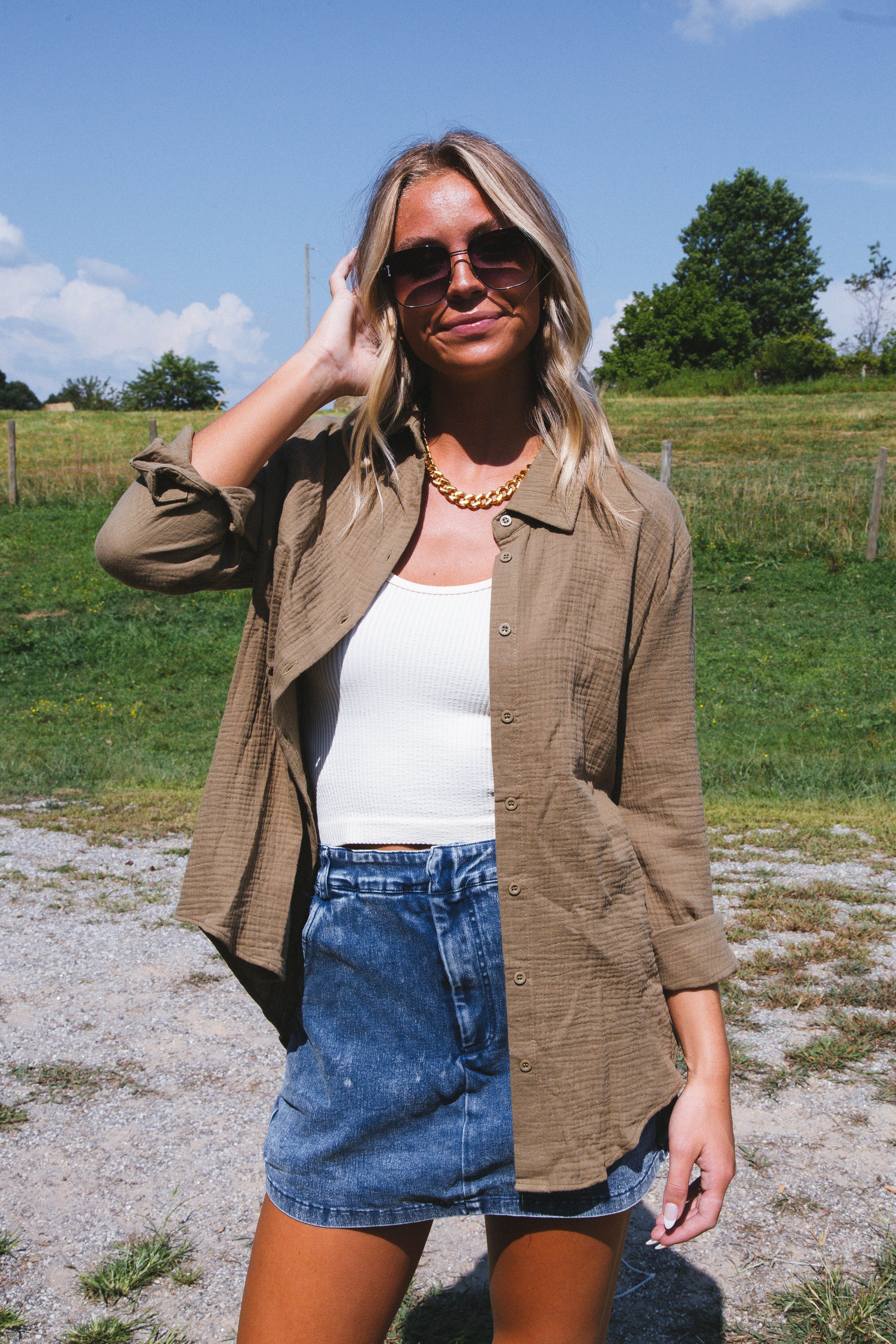 Cora Oversized Button Down Shirt, Olive sold by North & Main Clothing Company product image thumbnail 3