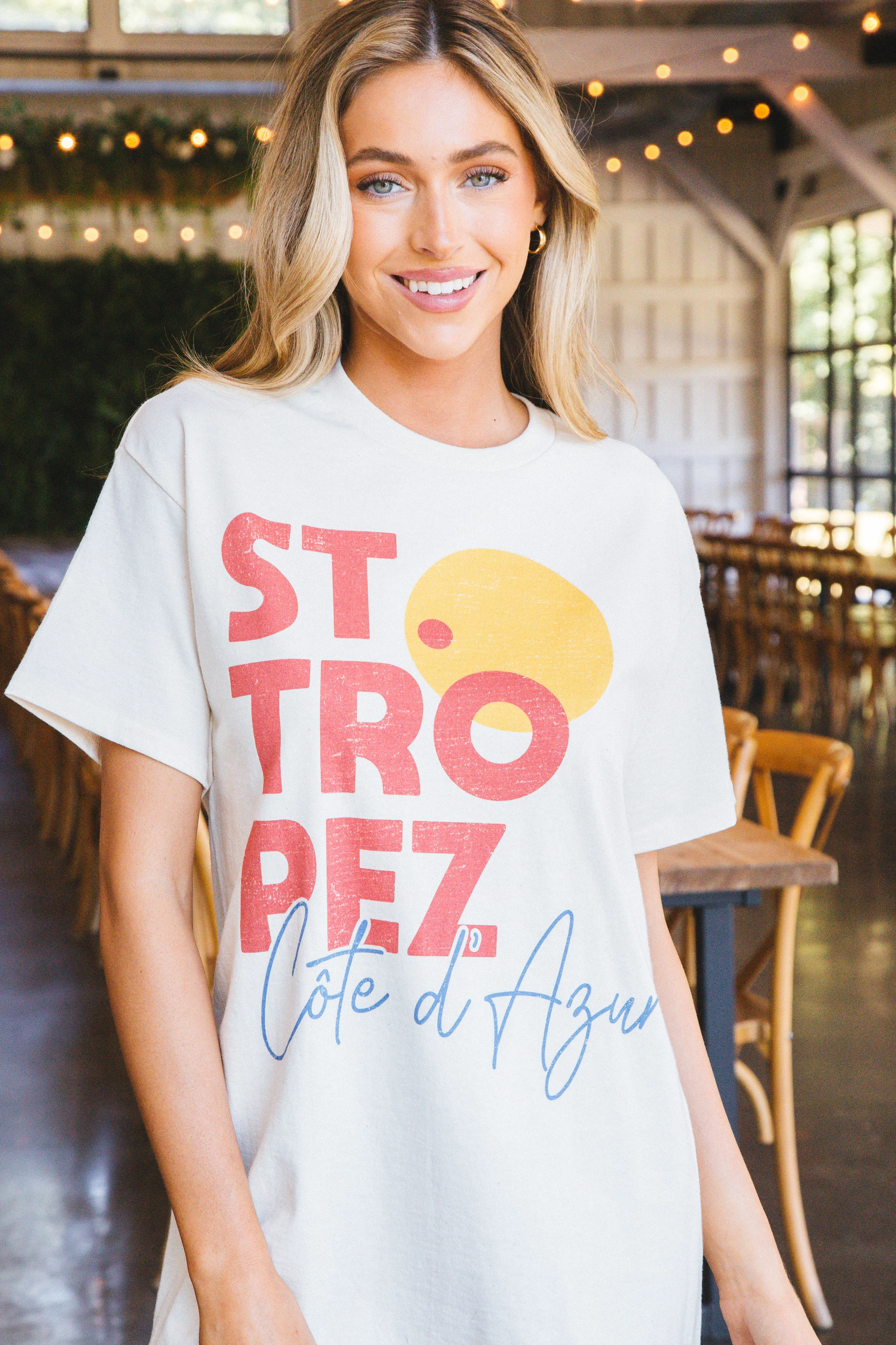 St Tropez Oversized Graphic Tee, Ivory sold by North & Main Clothing Company product image thumbnail 3