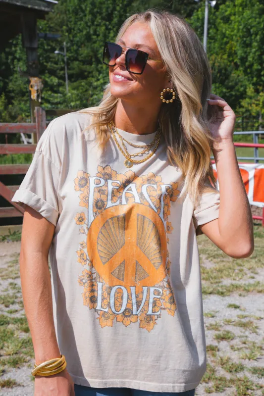 Peace Love Tee, Sand | Girl Dangerous sold by North & Main Clothing Company