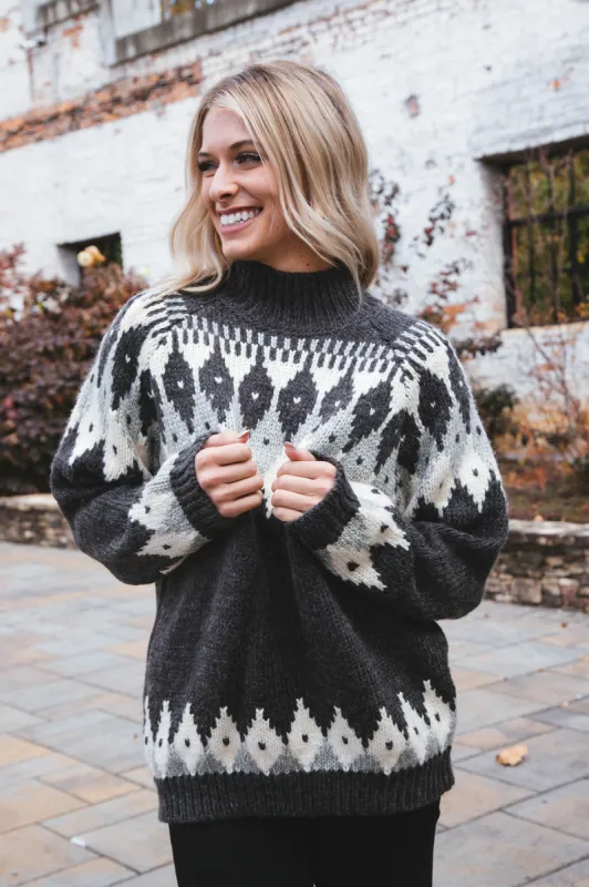 Kira Fair Isle Sweater, Charcoal | Sadie & Sage sold by North & Main Clothing Company