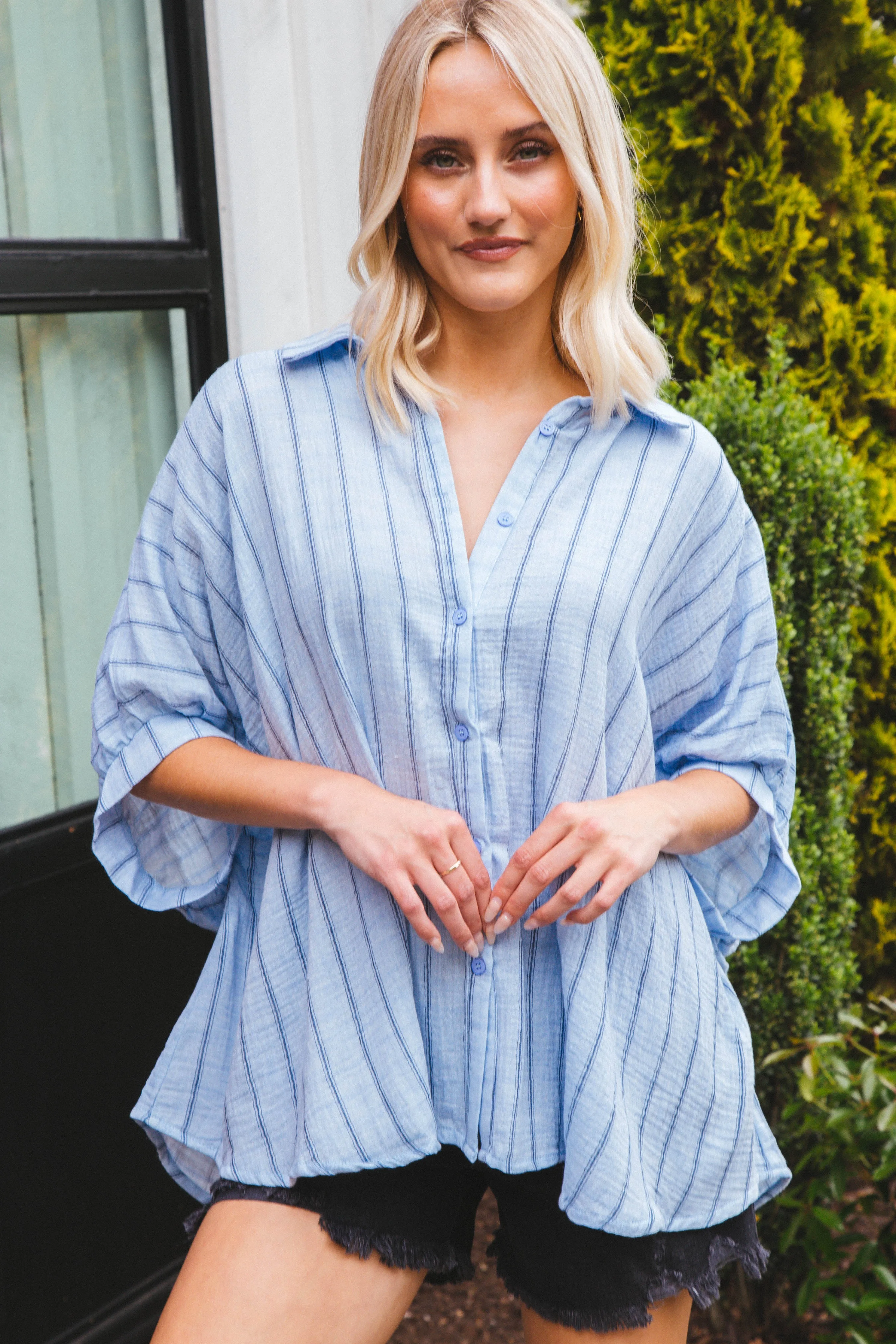 Freya Oversized Drop Shoulder Blouse, Light Blue sold by North & Main Clothing Company product image thumbnail 5