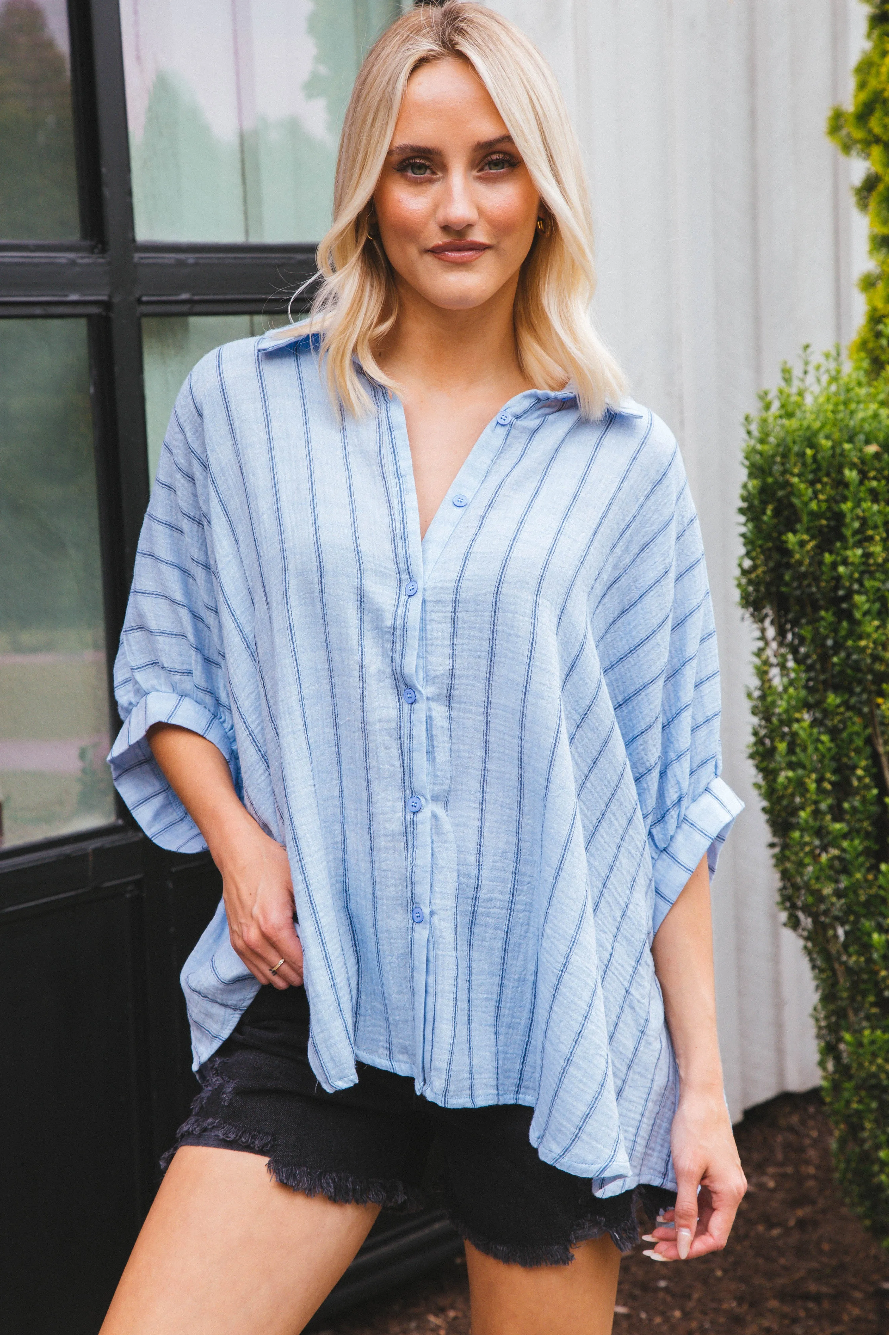 Freya Oversized Drop Shoulder Blouse, Light Blue sold by North & Main Clothing Company