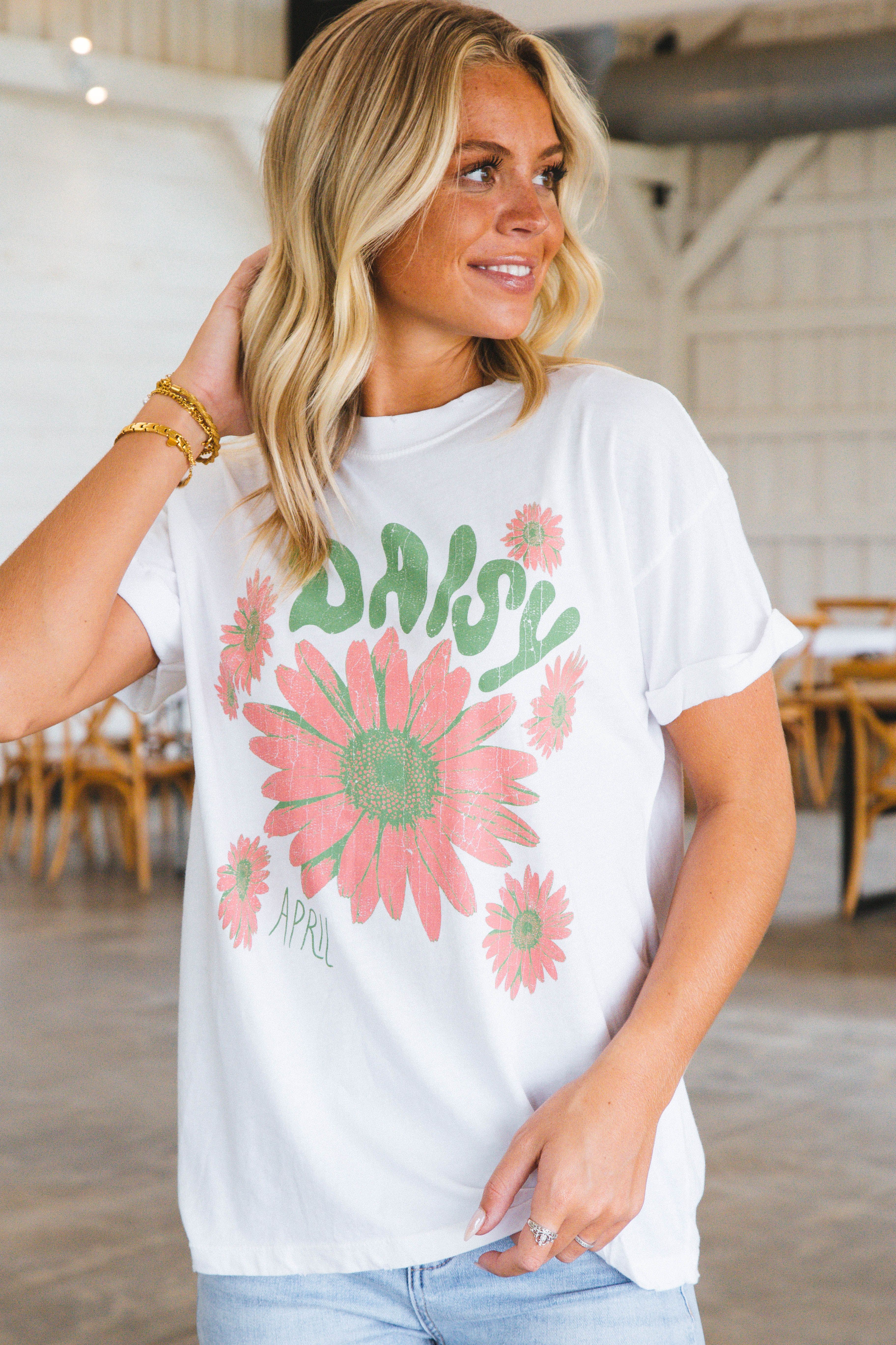 April Daisy Graphic Tee, Vintage White | Girl Dangerous sold by North & Main Clothing Company product image thumbnail 3