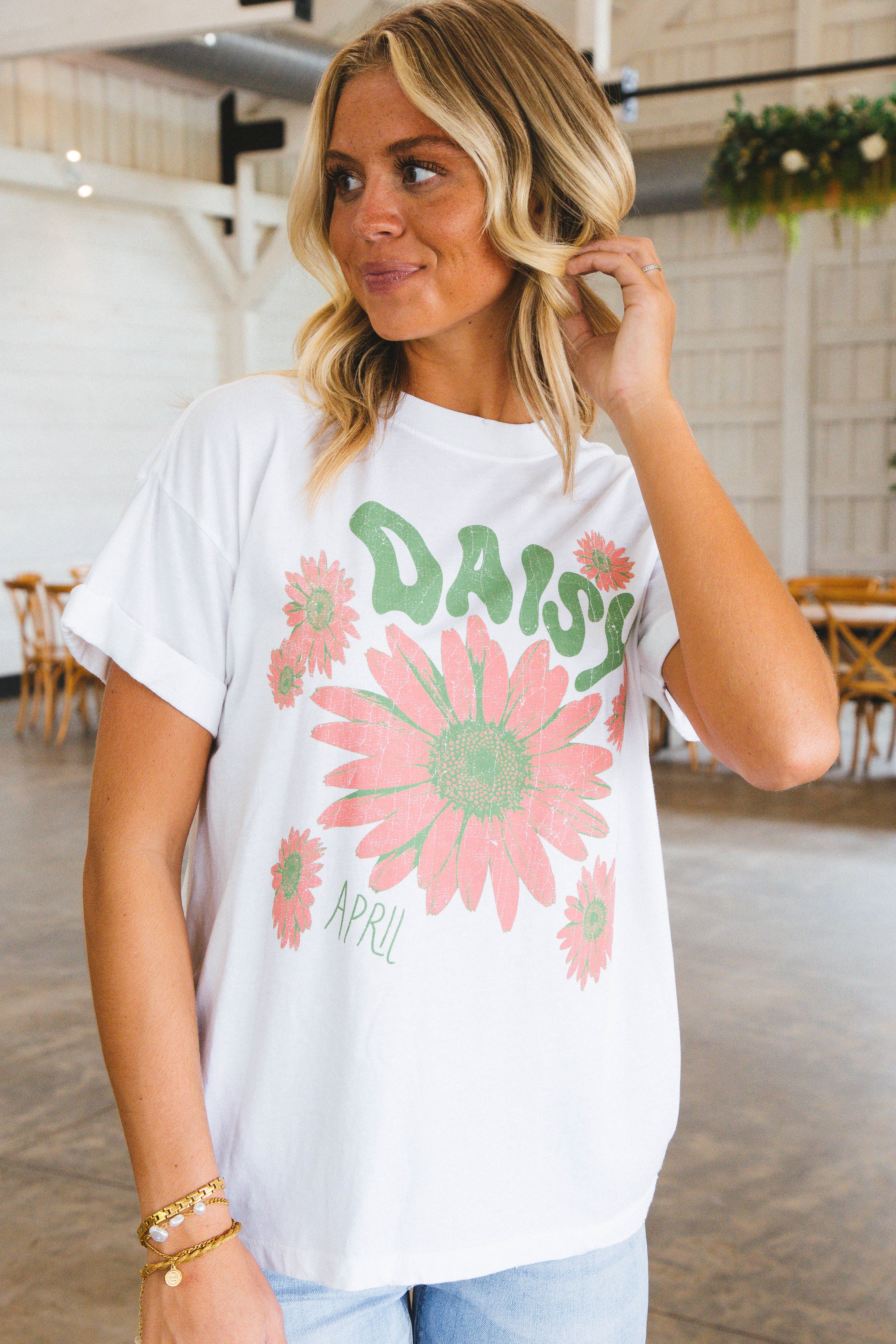 April Daisy Graphic Tee, Vintage White | Girl Dangerous sold by North & Main Clothing Company product image thumbnail 5
