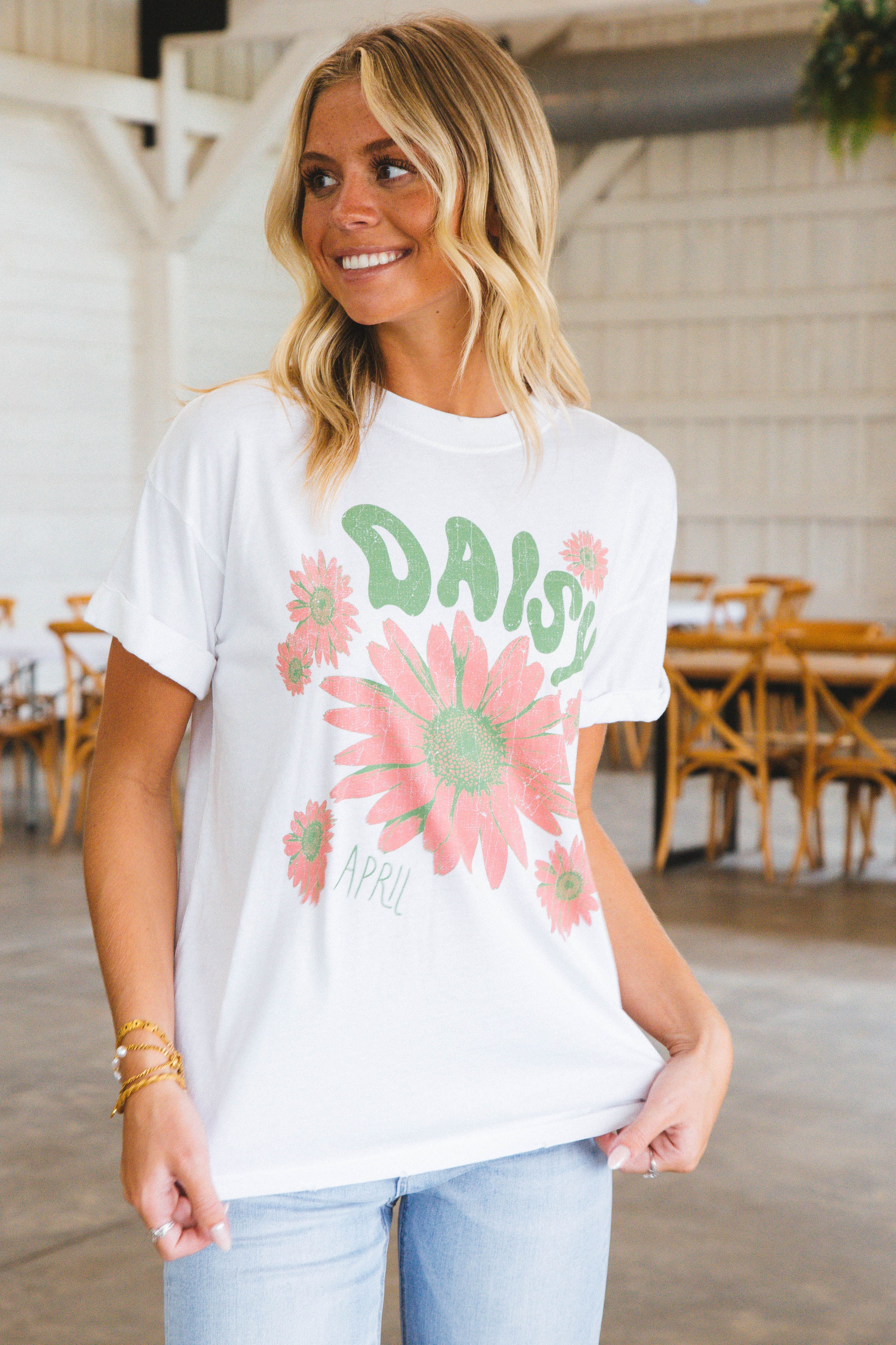 April Daisy Graphic Tee, Vintage White | Girl Dangerous sold by North & Main Clothing Company product image thumbnail 2