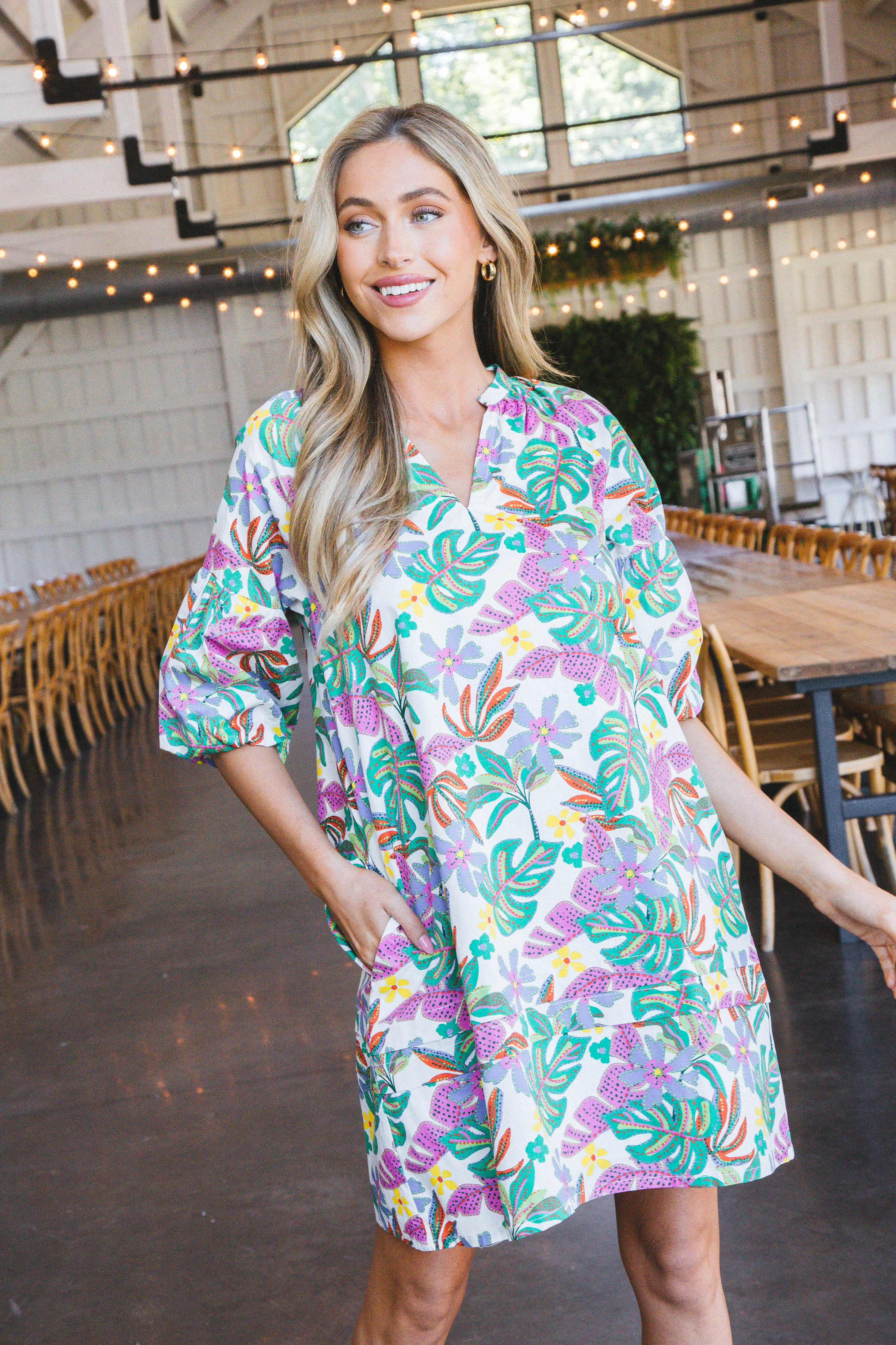 Maisy Tropical Print Dress, Cream Multi sold by North & Main Clothing Company product image thumbnail 4