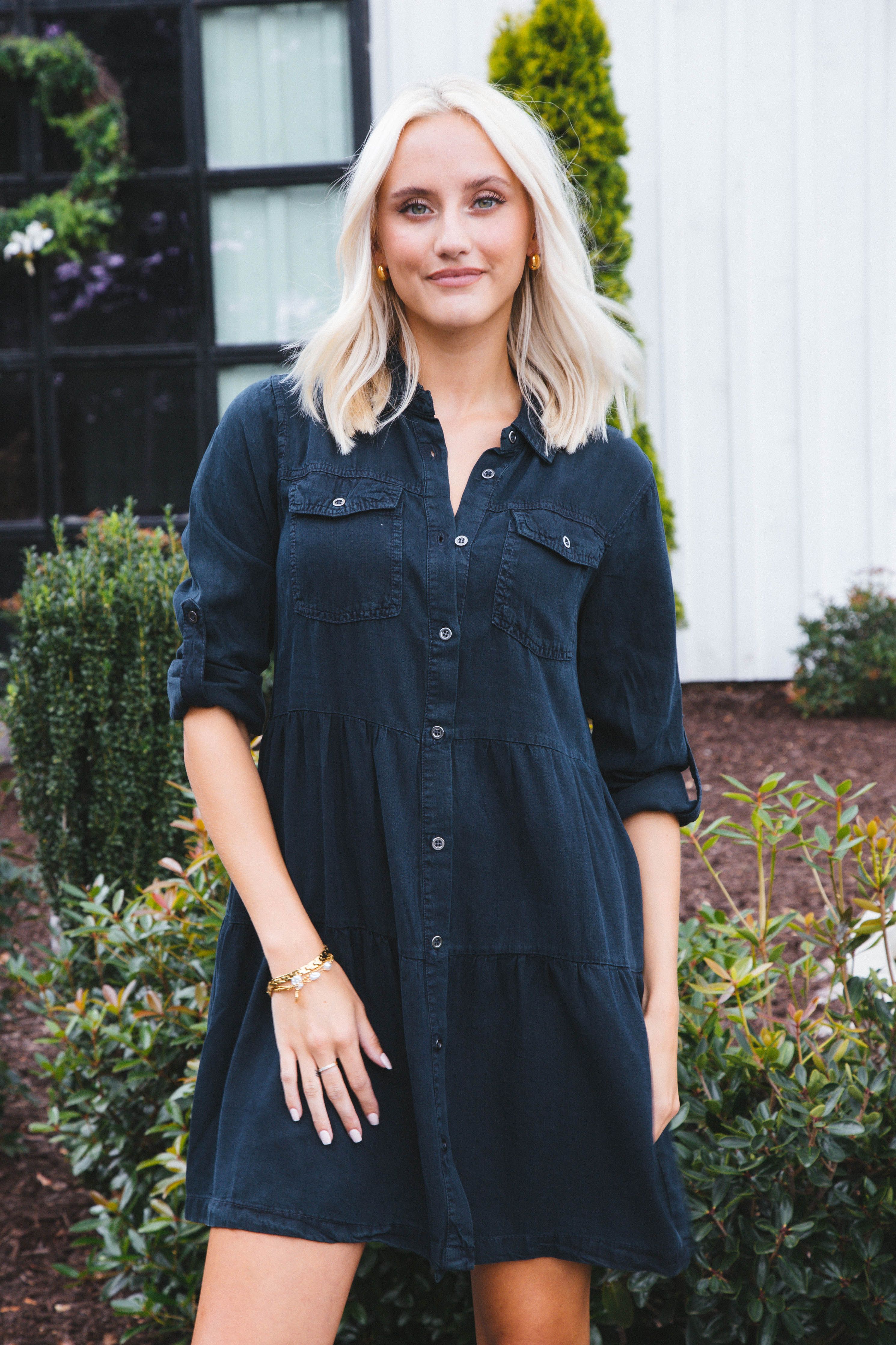 Bree Button Down Tiered Dress, Overdye Indigo | Velvet Heart sold by North & Main Clothing Company product image thumbnail 4