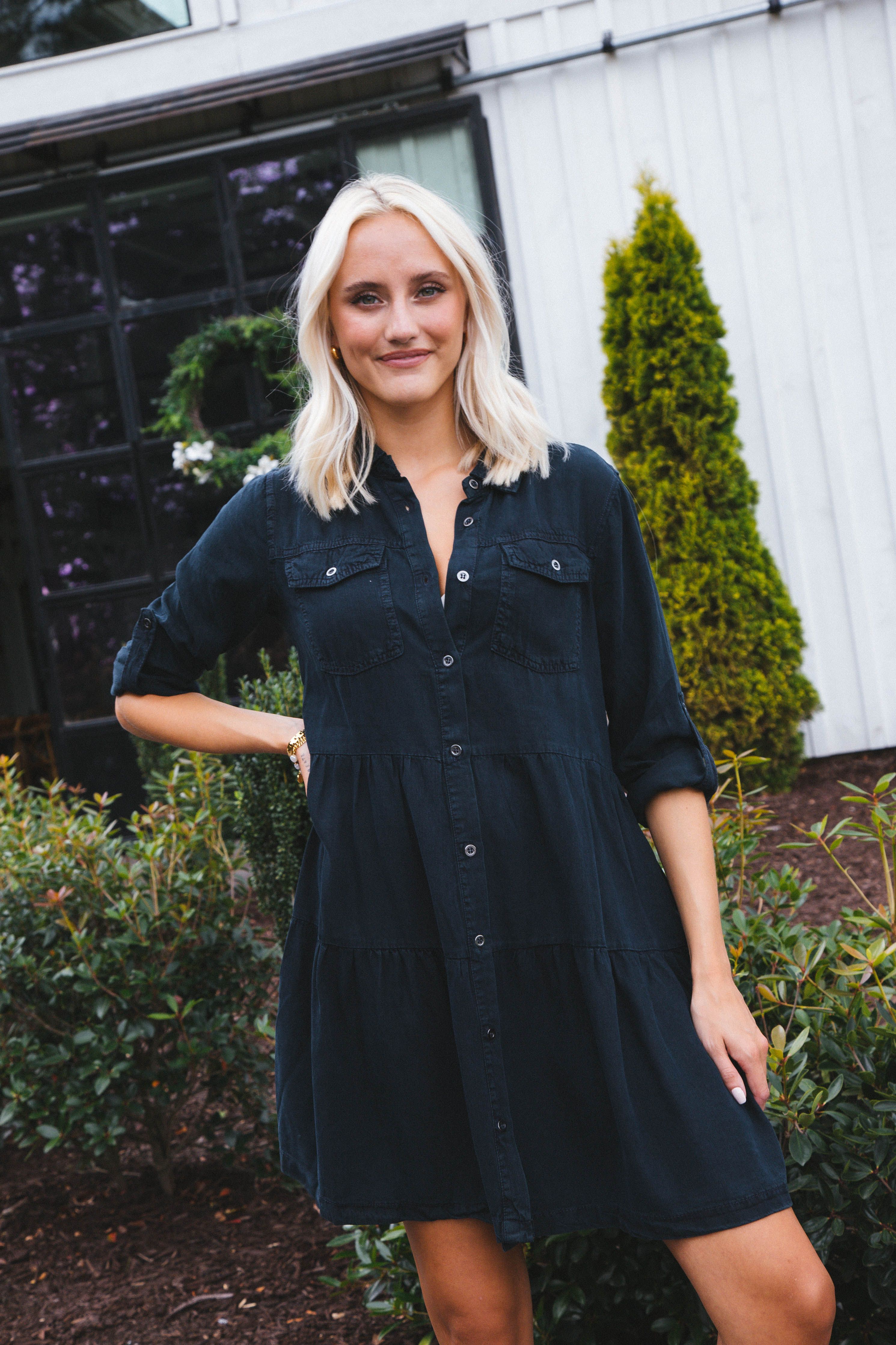 Bree Button Down Tiered Dress, Overdye Indigo | Velvet Heart sold by North & Main Clothing Company product image thumbnail 3
