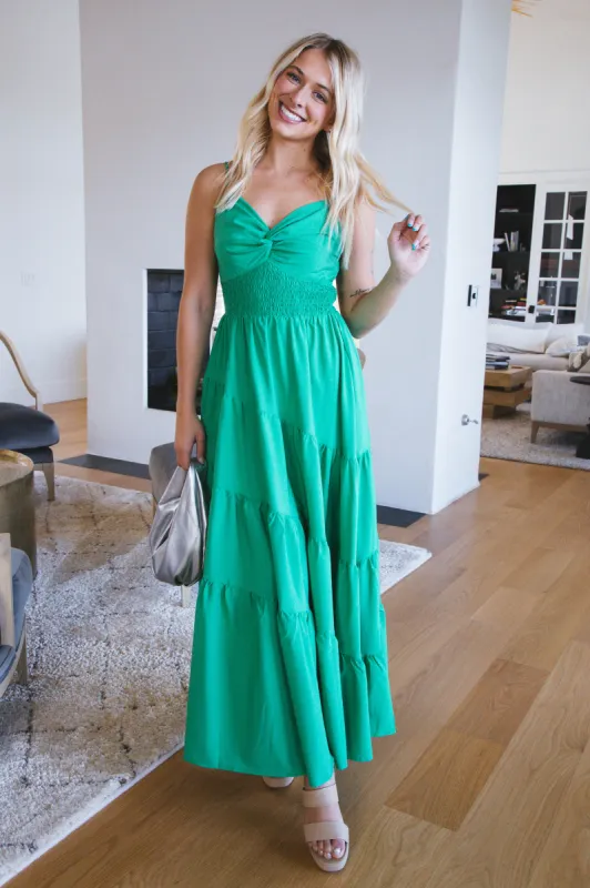 Adeline Twist Detail Maxi Dress, Green sold by North & Main Clothing Company