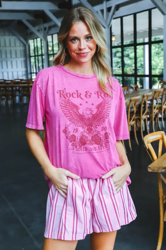 Rock & Roll Oversized Graphic Tee, Mineral Magenta sold by North & Main Clothing Company