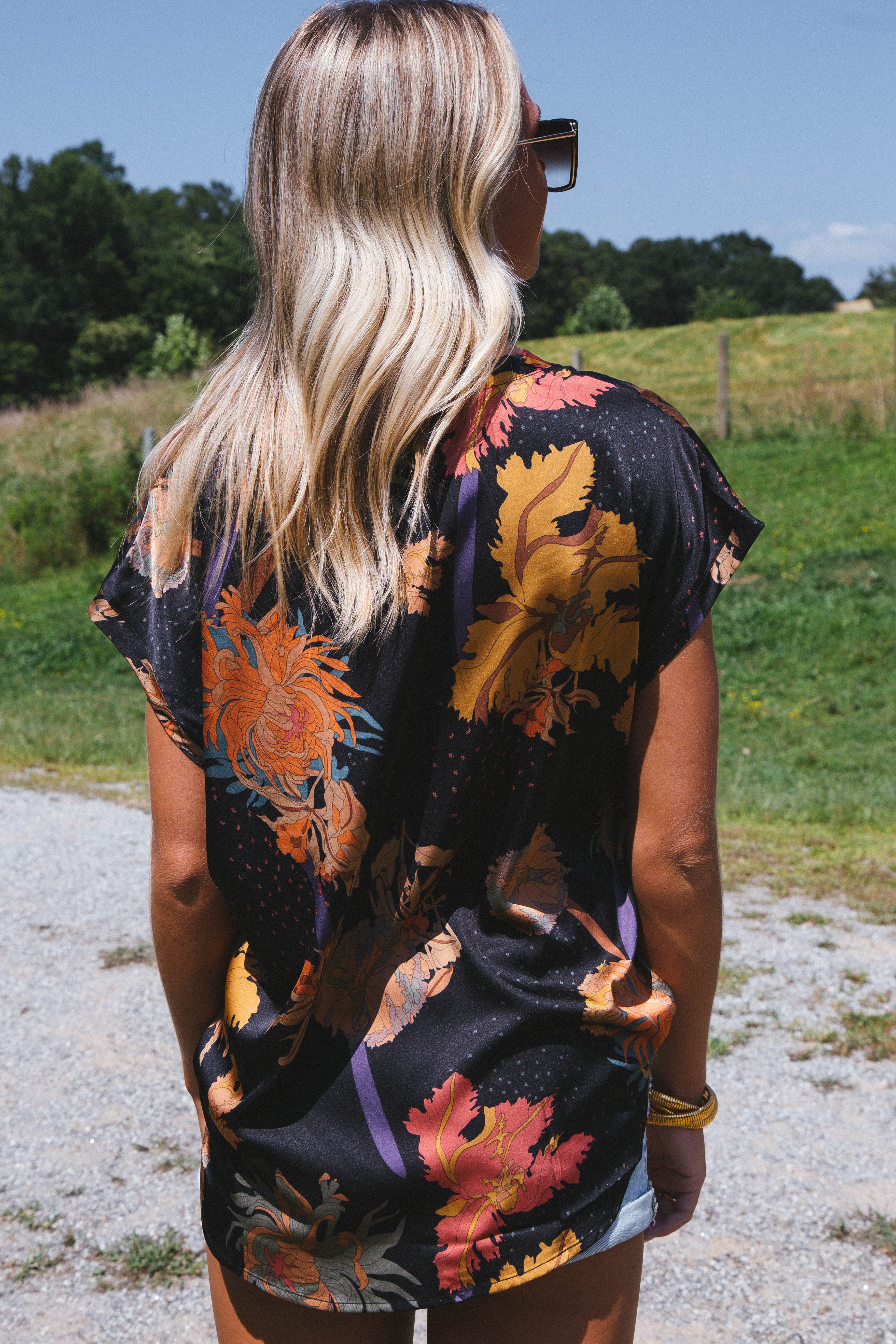 Serena Satin Floral Blouse, Black sold by North & Main Clothing Company product image thumbnail 7