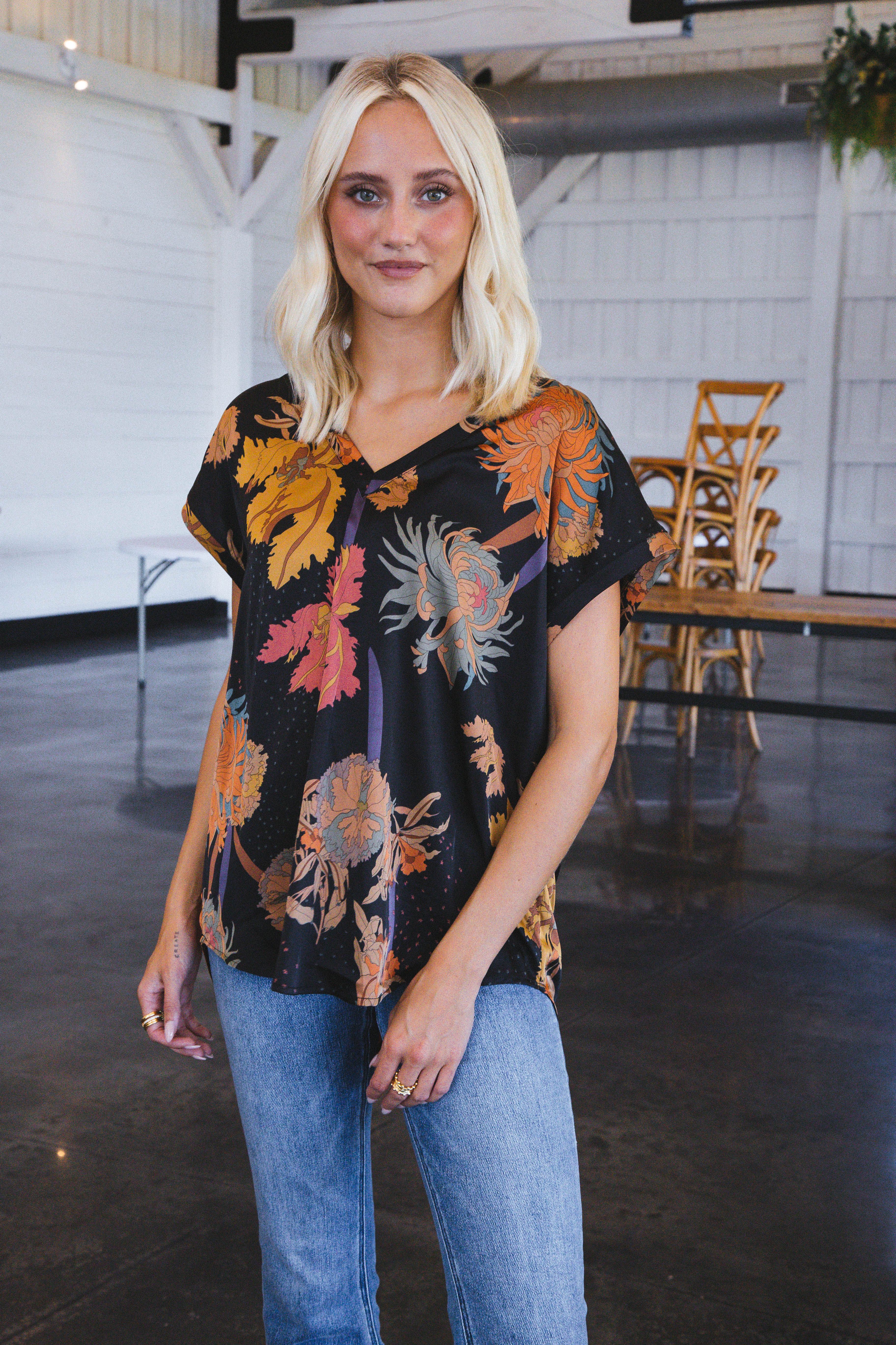 Serena Satin Floral Blouse, Black sold by North & Main Clothing Company product image thumbnail 9