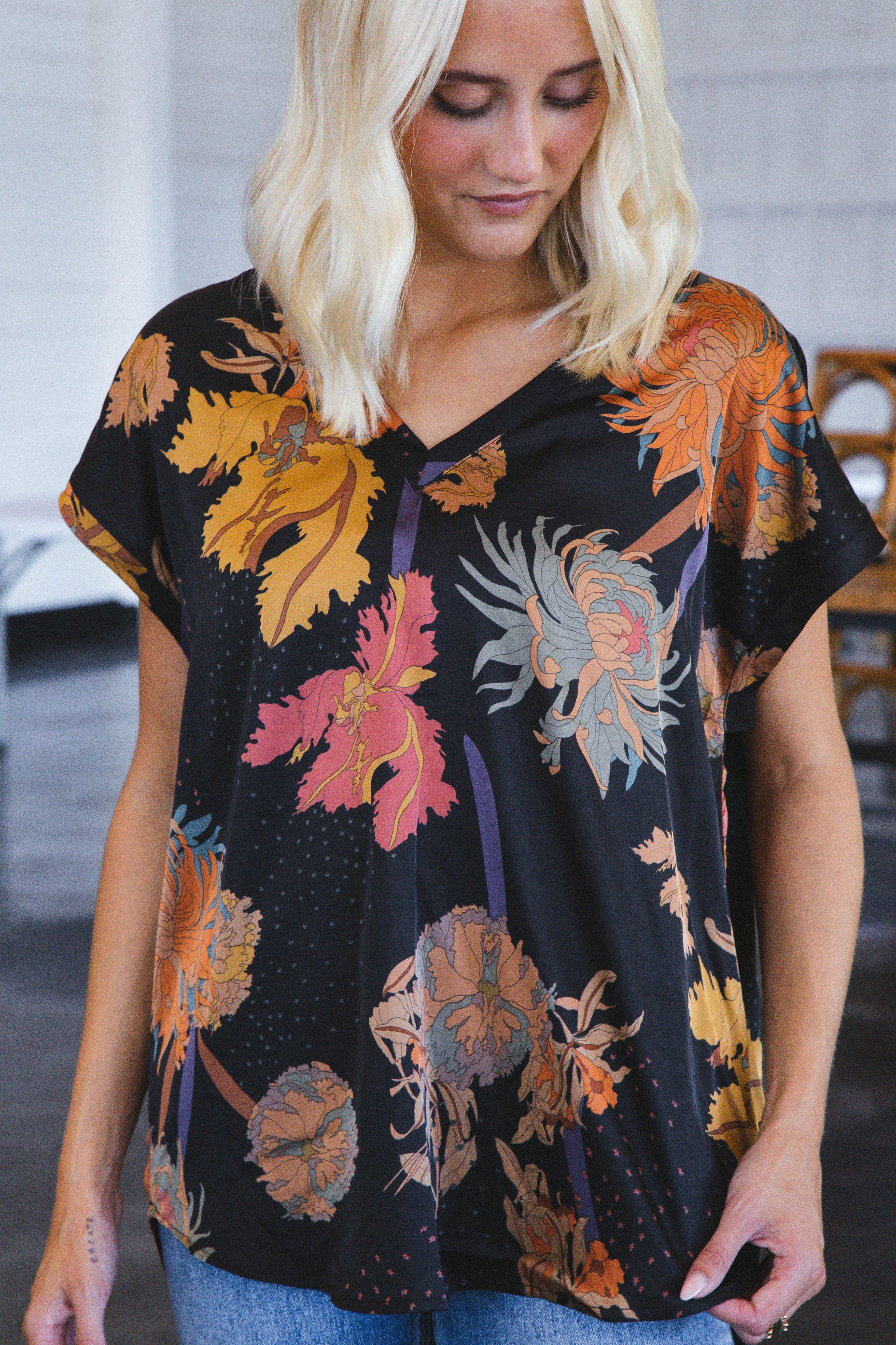 Serena Satin Floral Blouse, Black sold by North & Main Clothing Company product image thumbnail 11