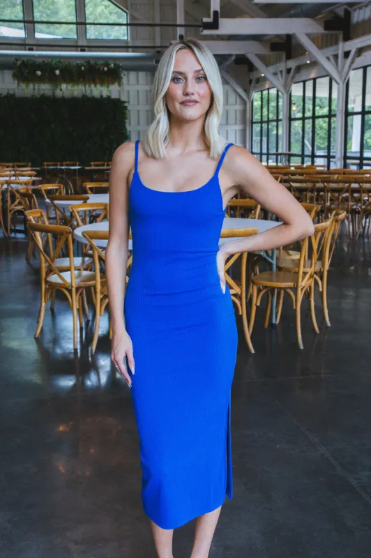 Neriah Spaghetti Strap Midi Dress, Royal Blue sold by North & Main Clothing Company