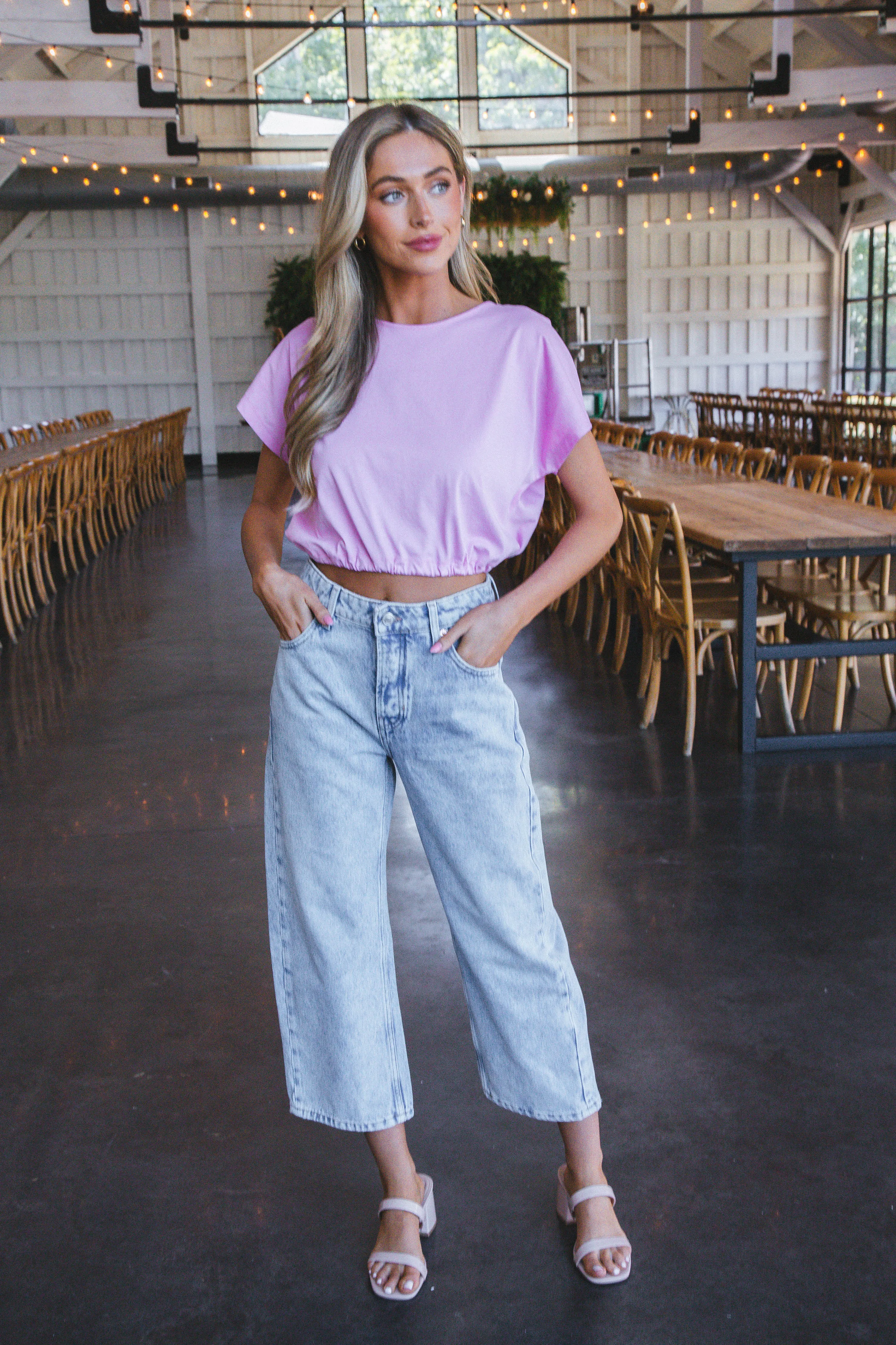 Elsie Drawstring Hem Crop Top, Pink sold by North & Main Clothing Company product image thumbnail 2