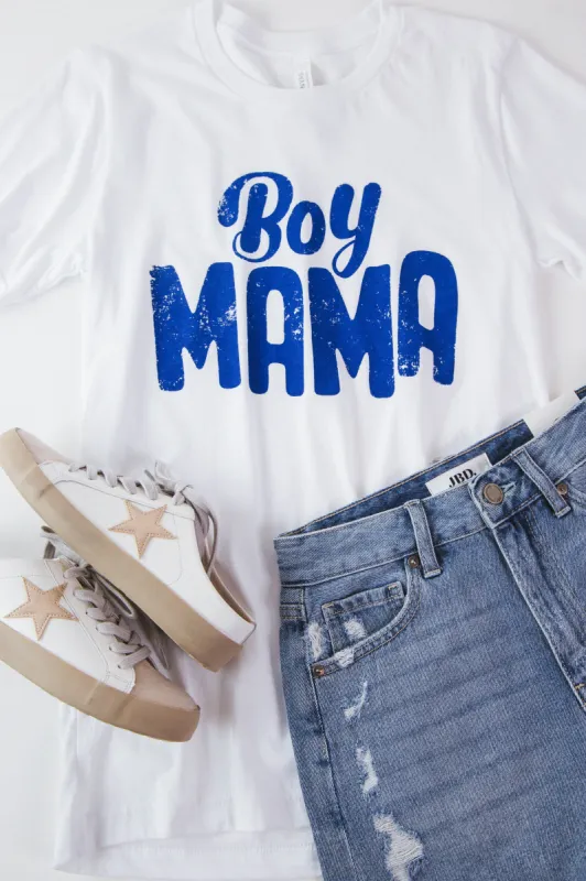 Boy Mama Graphic Tee, White sold by North & Main Clothing Company