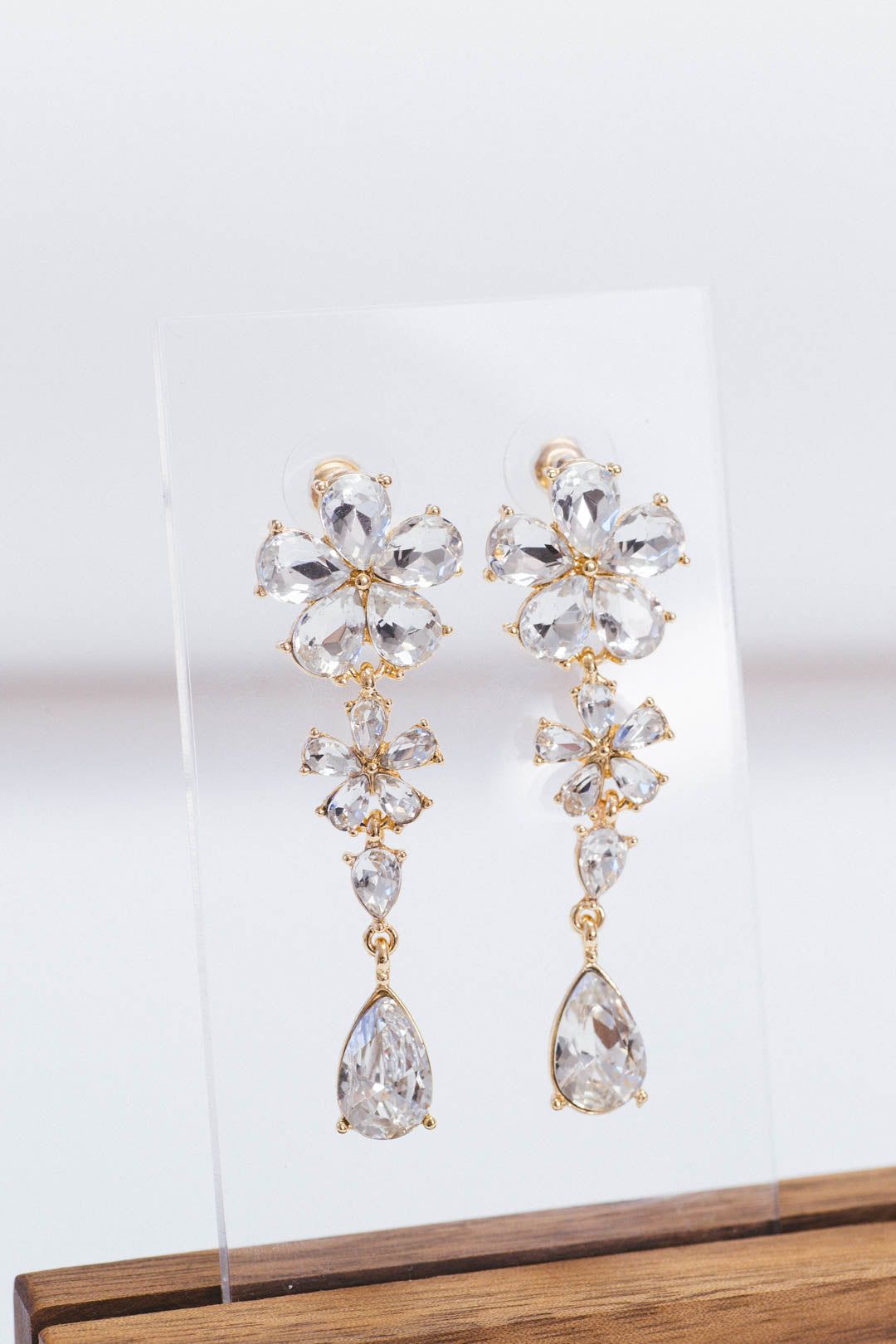 Midnight Bloom Drop Earrings, Gold/Clear sold by North & Main Clothing Company product image thumbnail 2