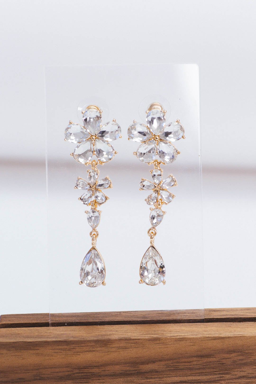 Midnight Bloom Drop Earrings, Gold/Clear sold by North & Main Clothing Company