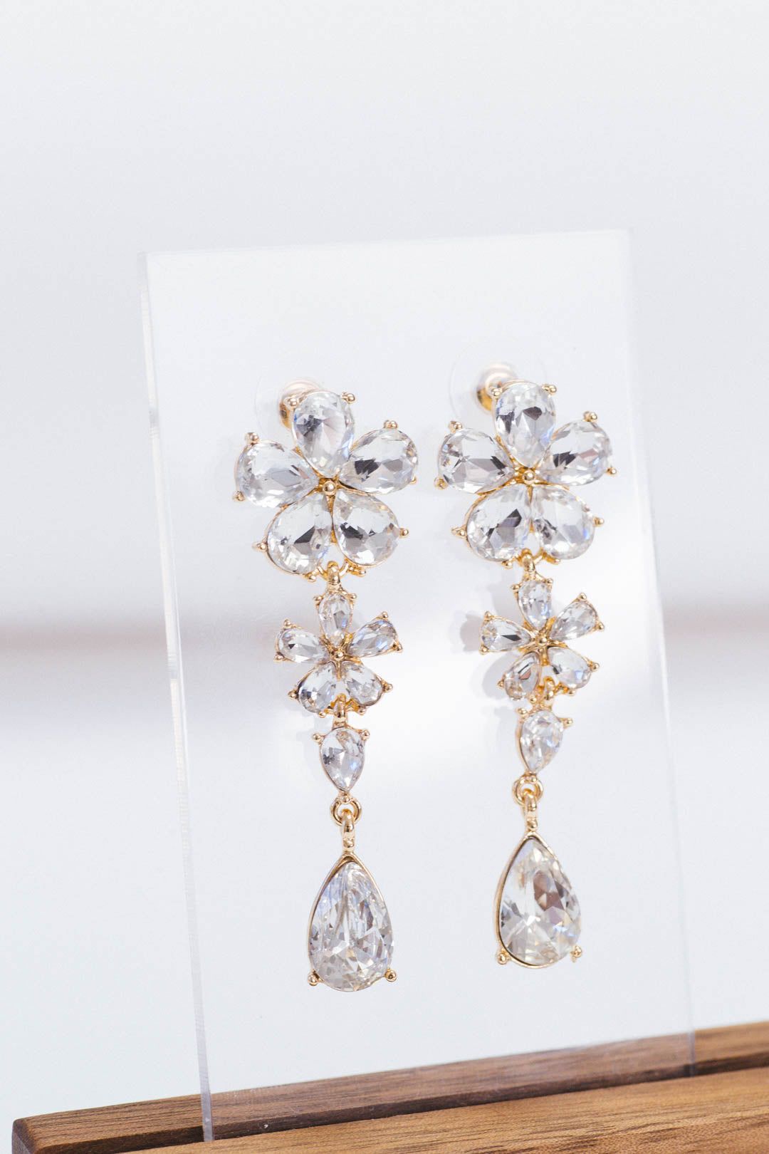 Midnight Bloom Drop Earrings, Gold/Clear sold by North & Main Clothing Company product image thumbnail 3