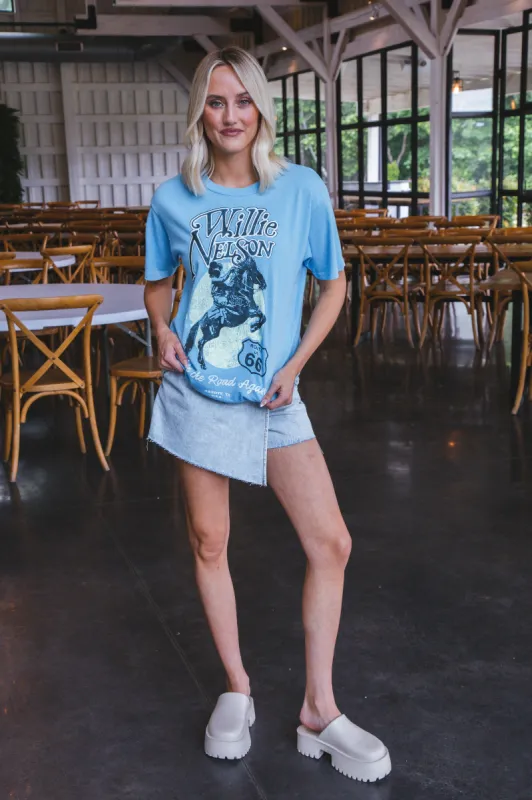 Willie Nelson Route 66 Weekend Tee, Vintage Blue | Daydreamer sold by North & Main Clothing Company