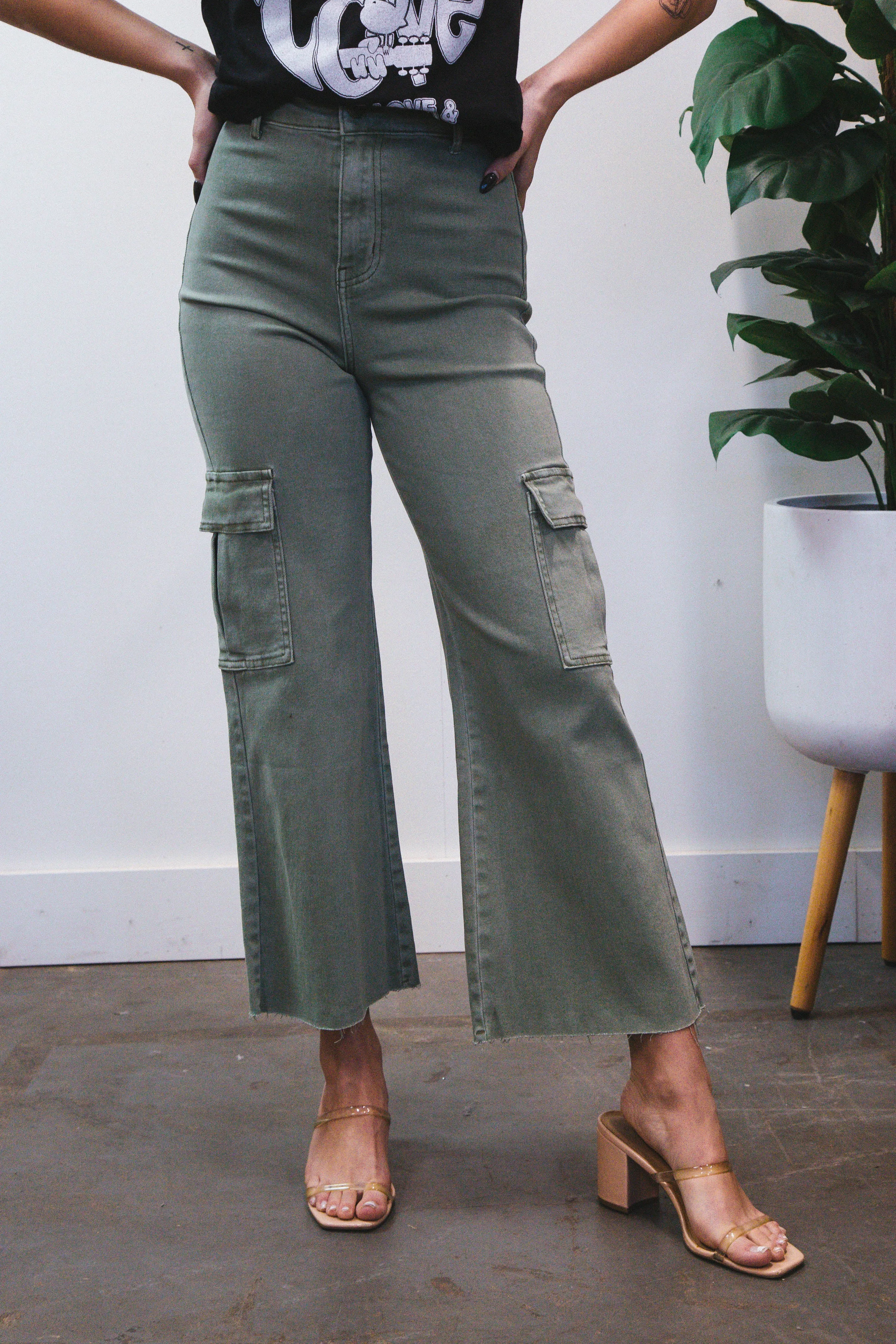 Murphy High Rise Wide Leg Cargo Pants, Olive sold by North & Main Clothing Company